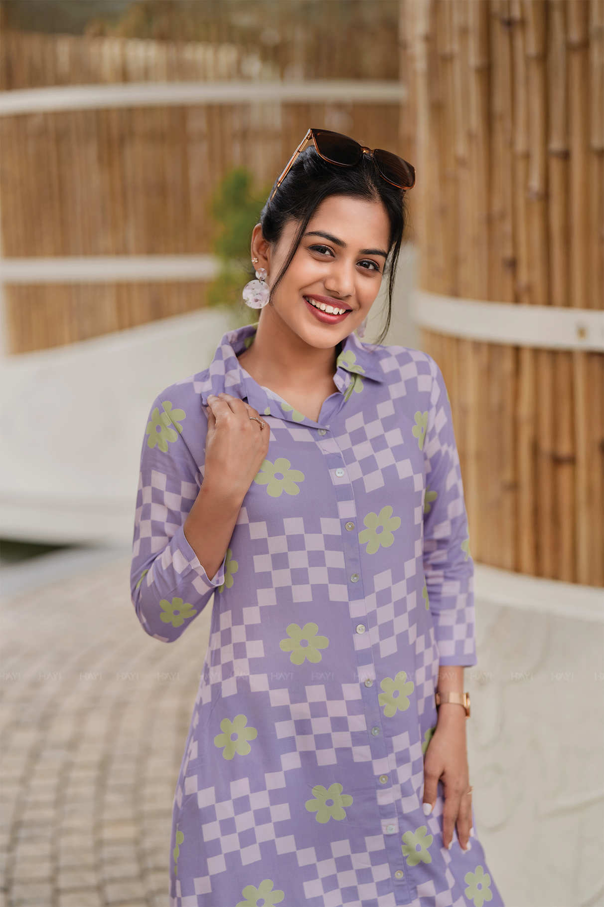 Soft Loop Lavender Viscose Co-ord with Shirt Collar Neck & 3/4th Sleeves