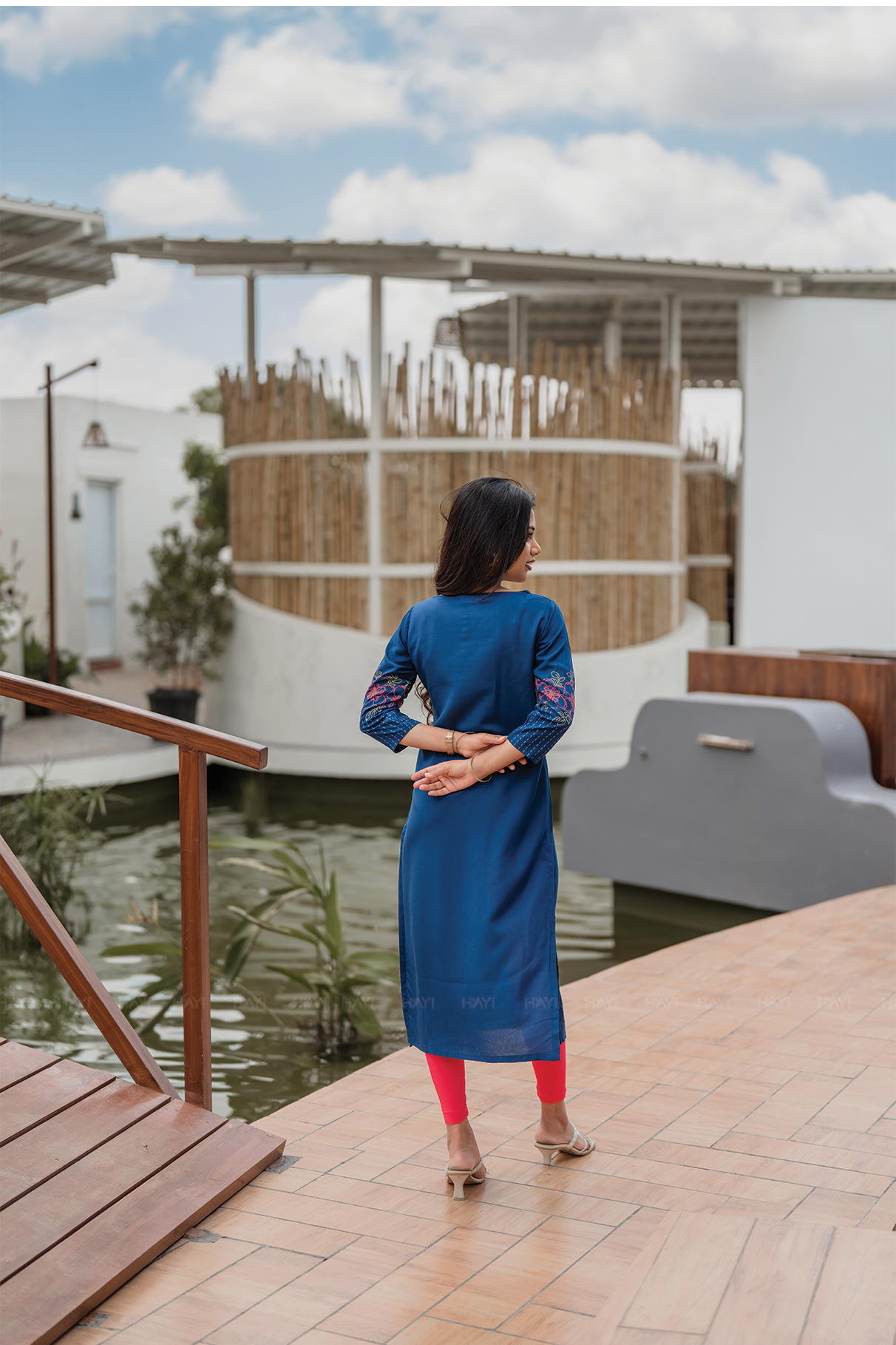 Starlit Blue with Celestial Stitch printed Viscose Kurta