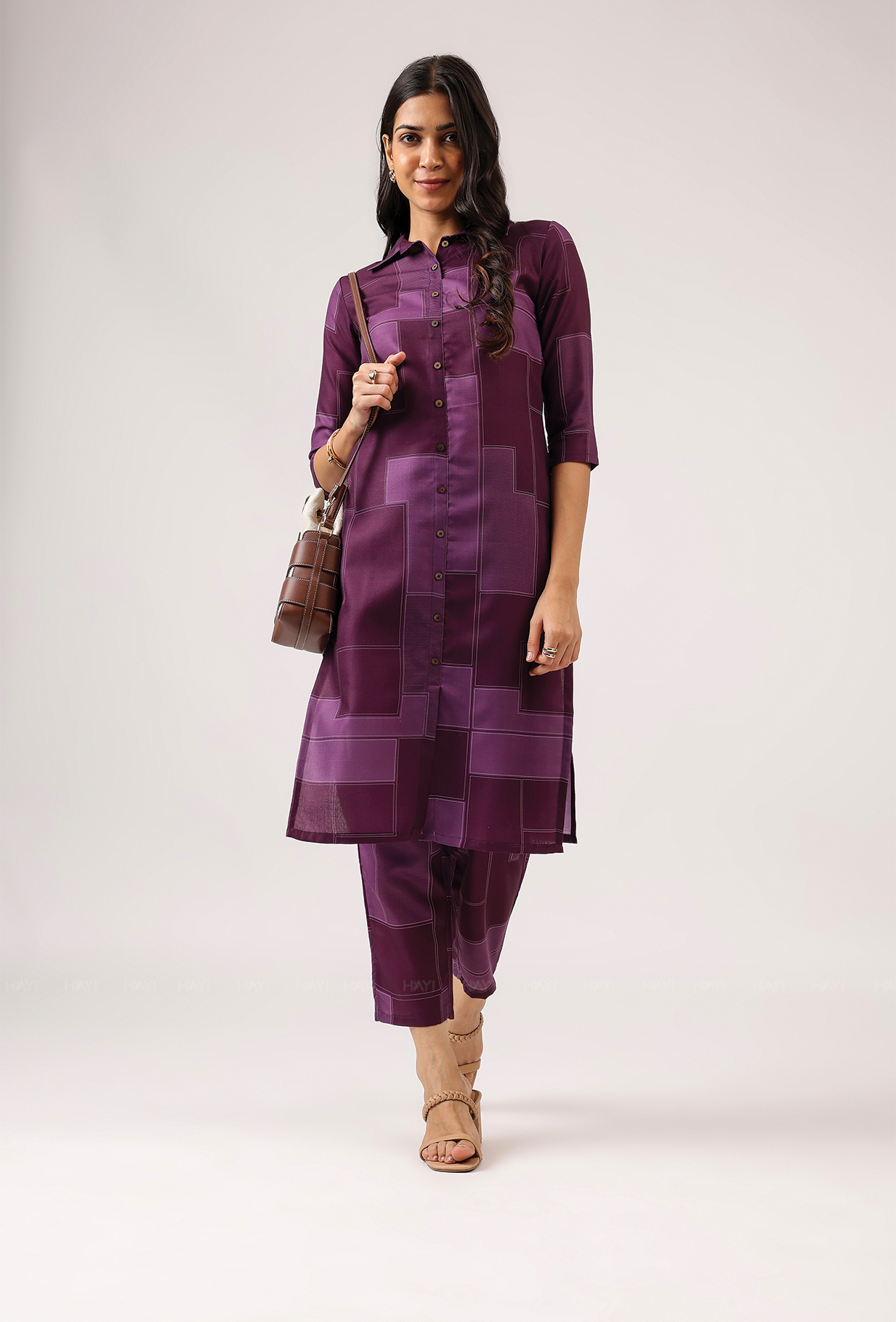 Tangy Plum with Nightshade Whisper printed Linen Blend Co ord set