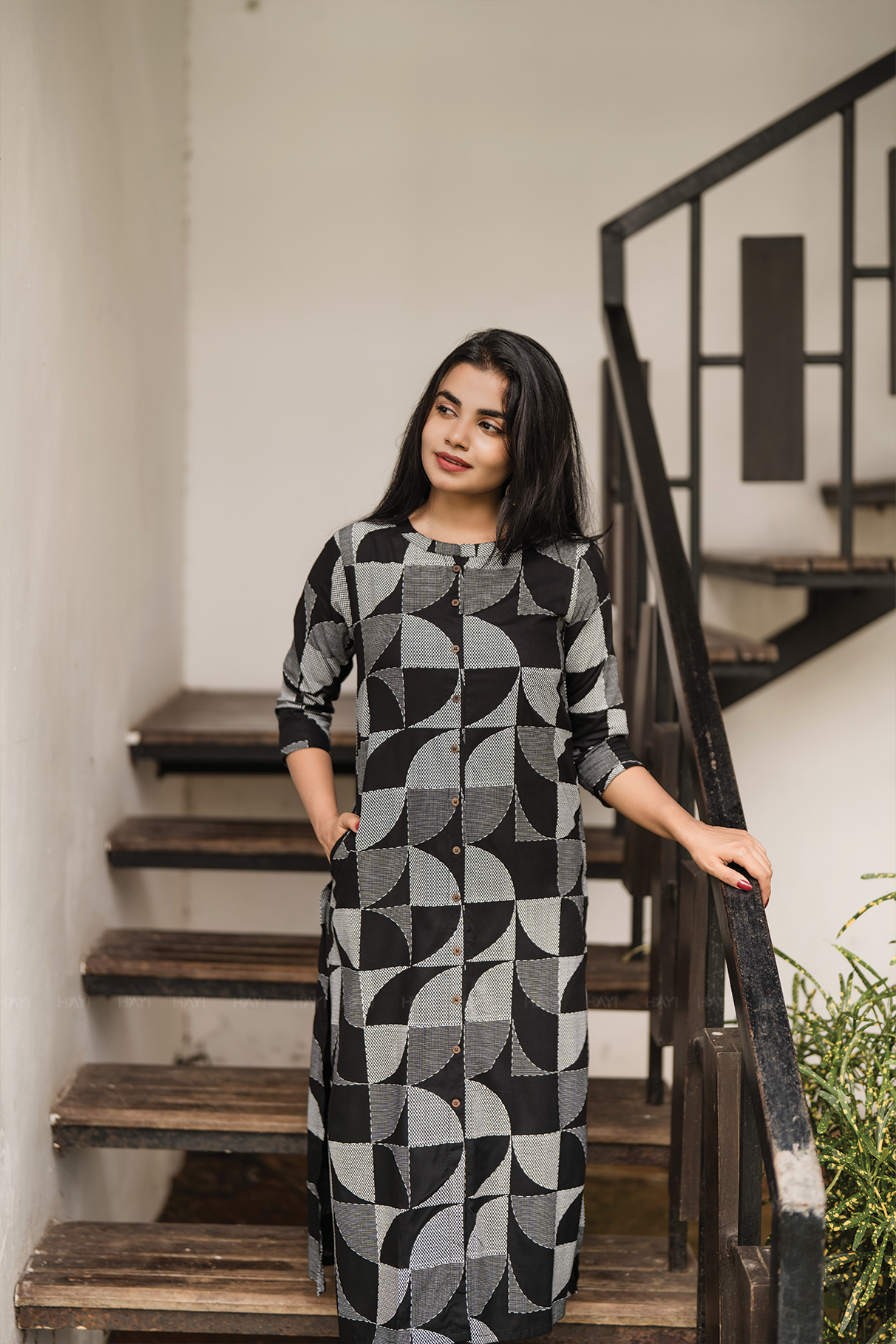 Checkmate Noir Black Viscose Co-ord with Geometric Print