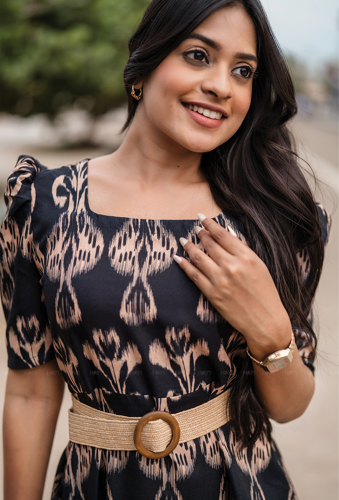 Horizon Black with Dark Desire printed Linen Blend Dress