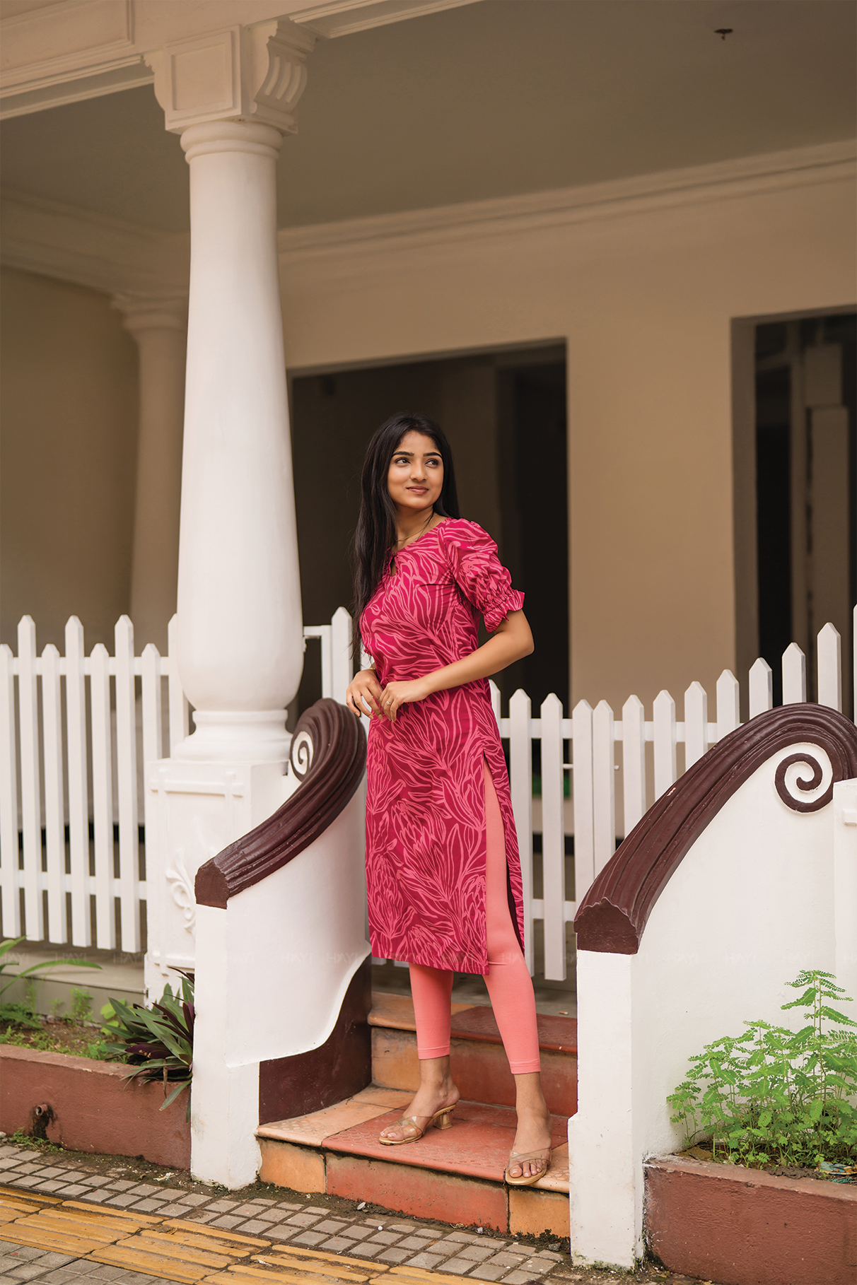 Magenta Petal floral printed Viscose Kurta