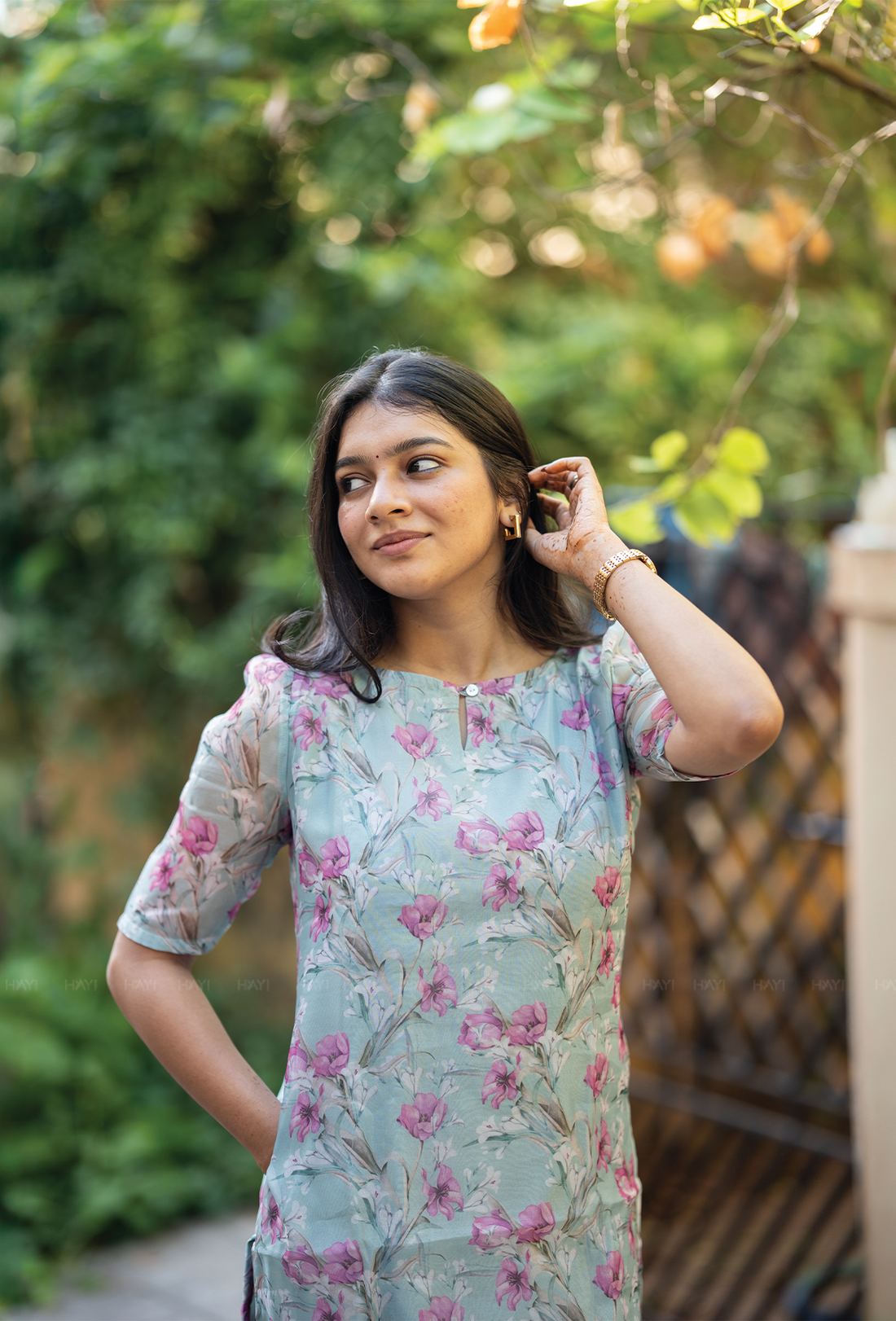 Mirage Green with Hazy Bouquet floral Organza kurta