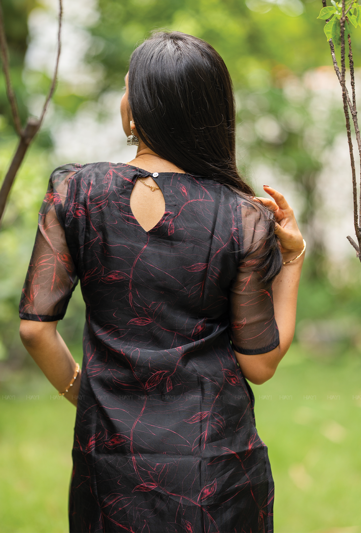 Poise Black with Floral Line Organza kurta