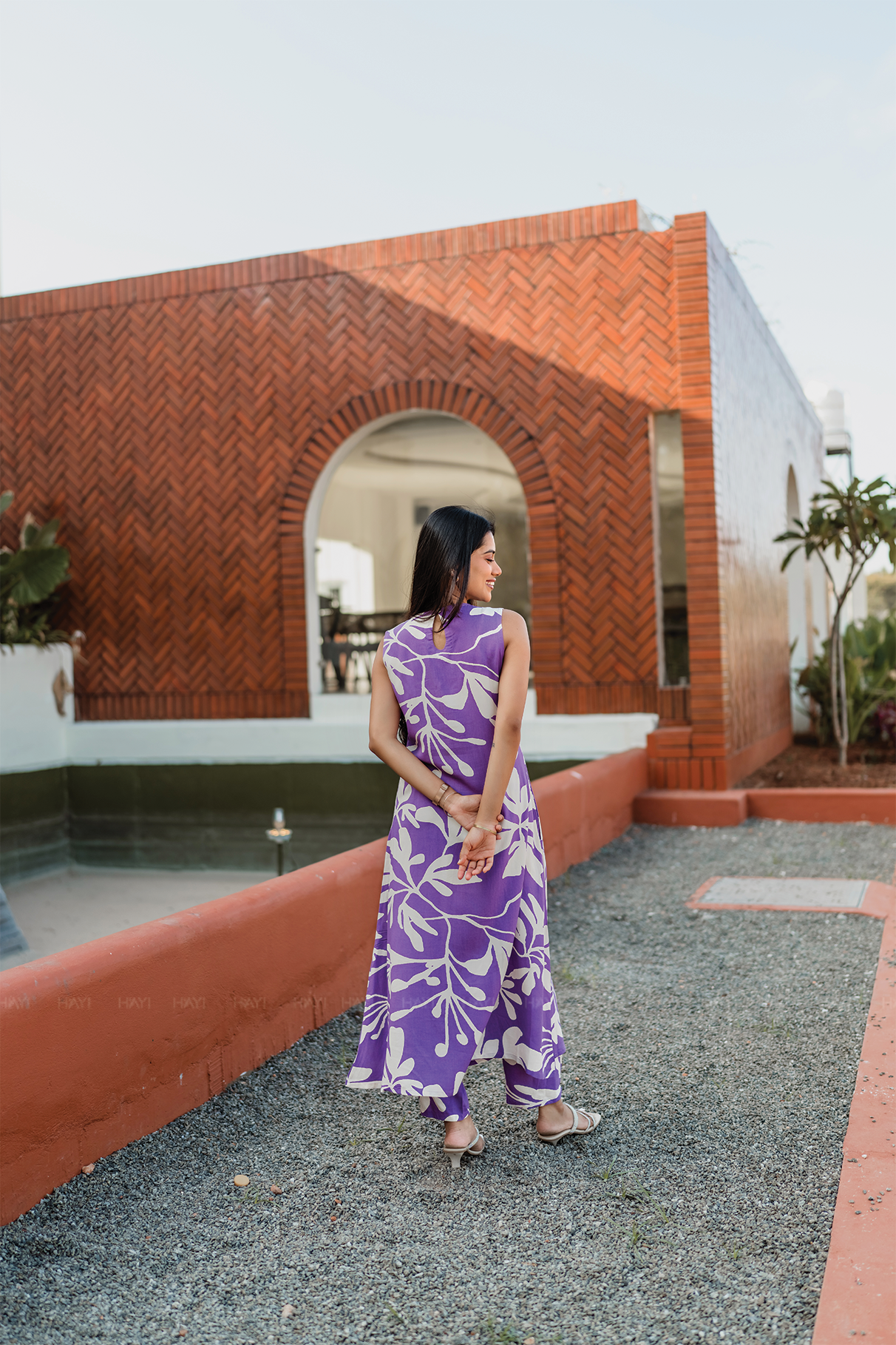 Viola Bloom Violet Cotton Blend Co-ord with Close Neck & Attached 3/4th Sleeves