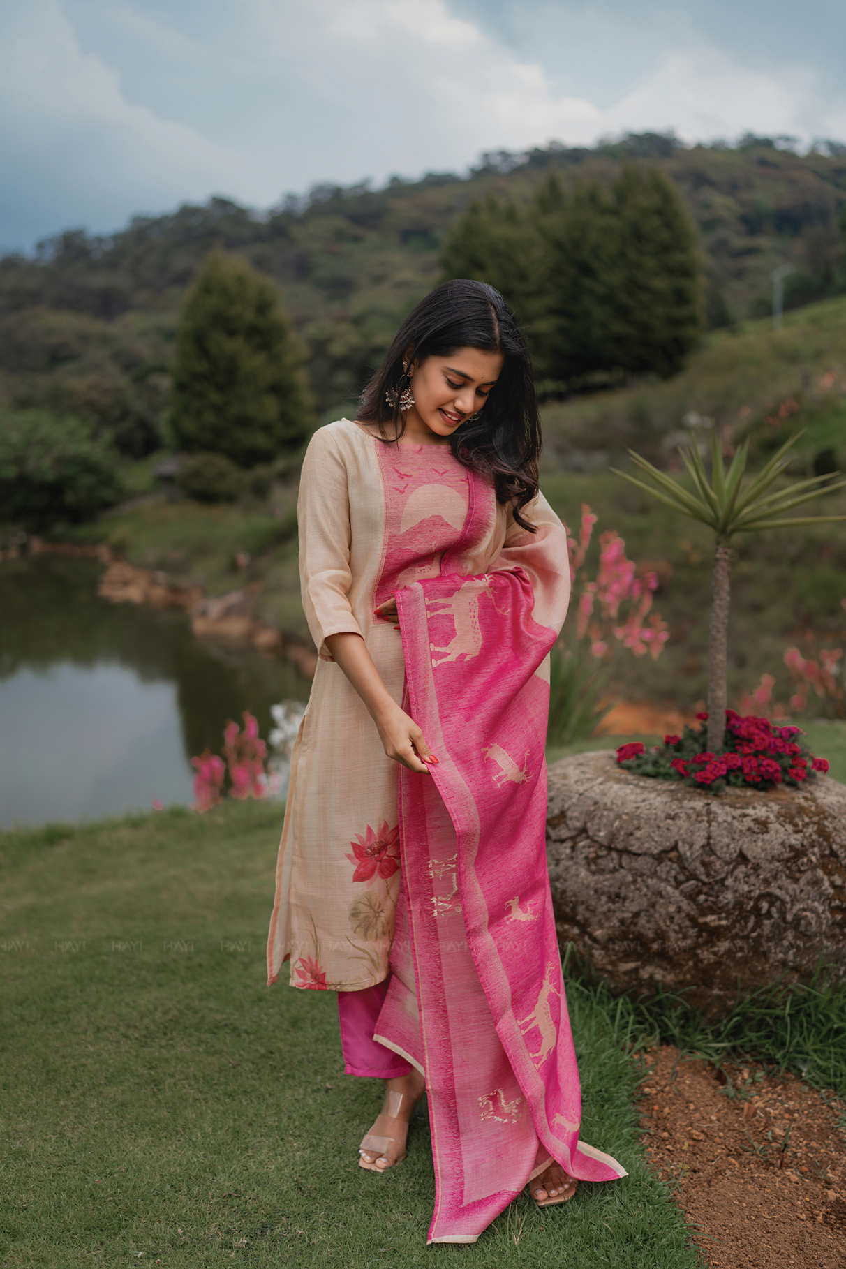 Lotus Lara Printed 3 Piece Tussar Silk Blend Kurta Set with Dupatta