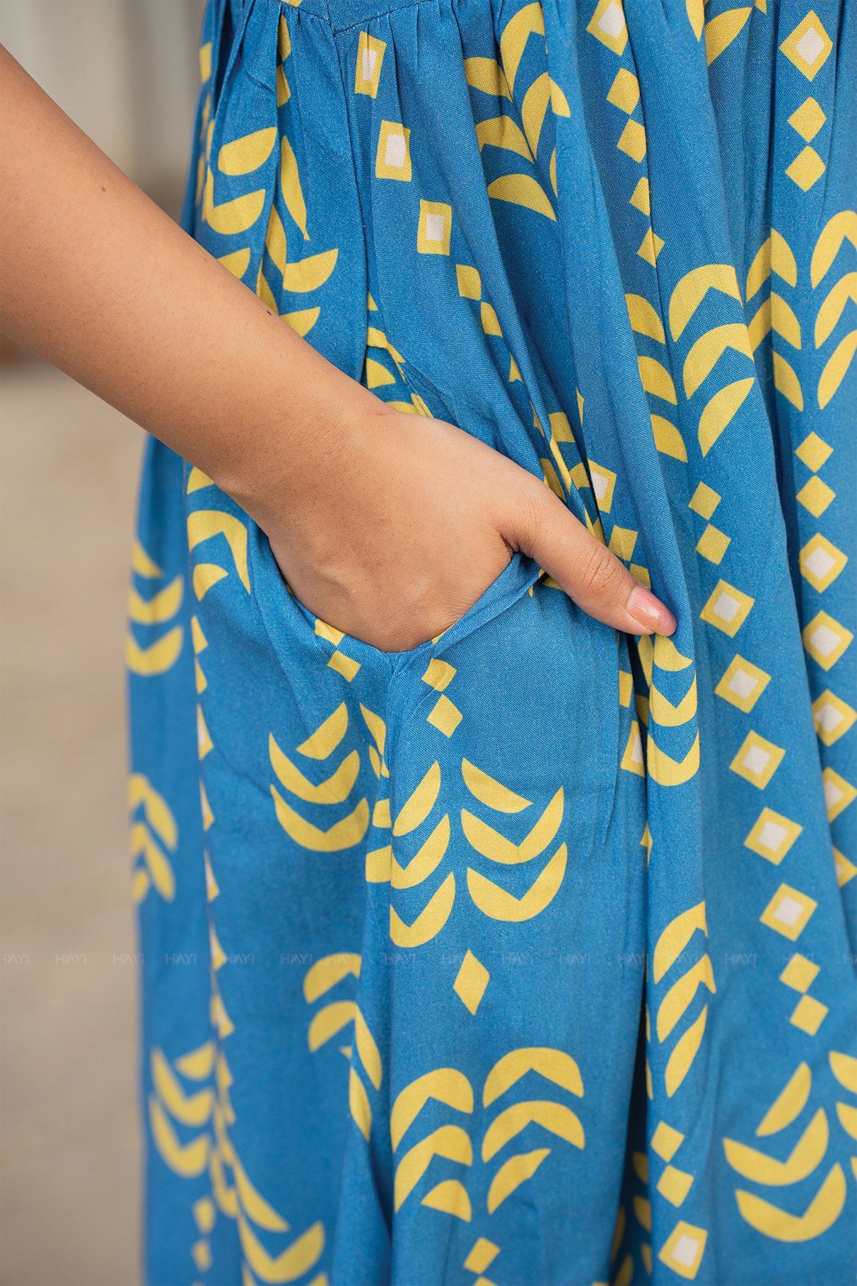 Rhythm Weave Blue Printed Maternity and Feeding Viscose Dress