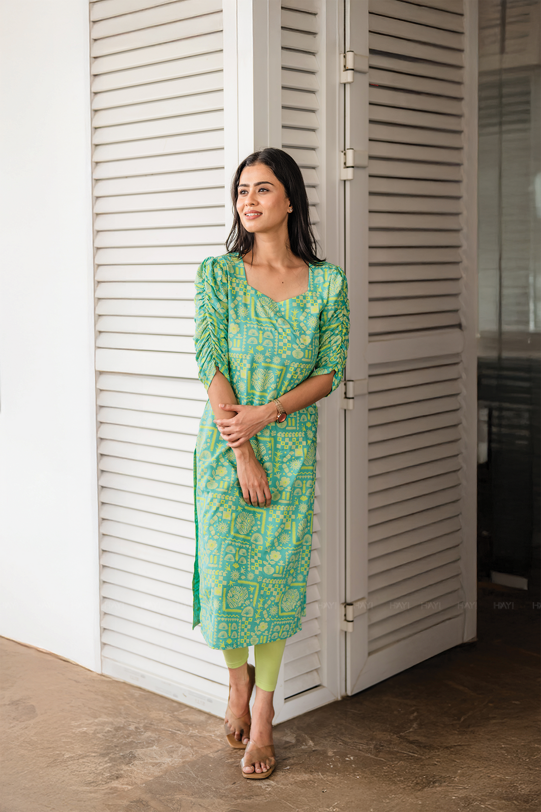 Fresco Blue with Mint Mural printed Viscose Kurta