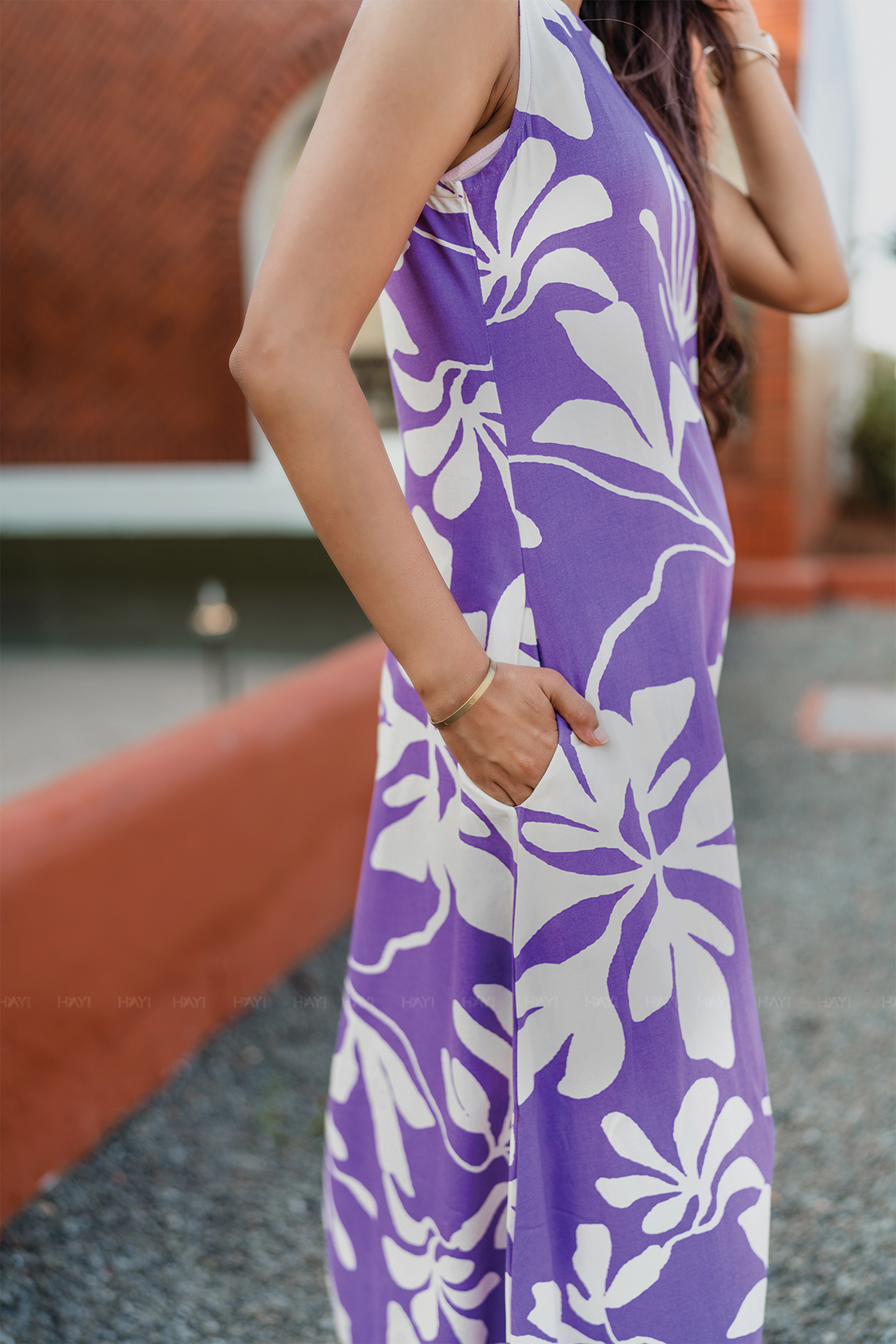 Viola Bloom Violet Cotton Blend Co-ord with Close Neck & Attached 3/4th Sleeves