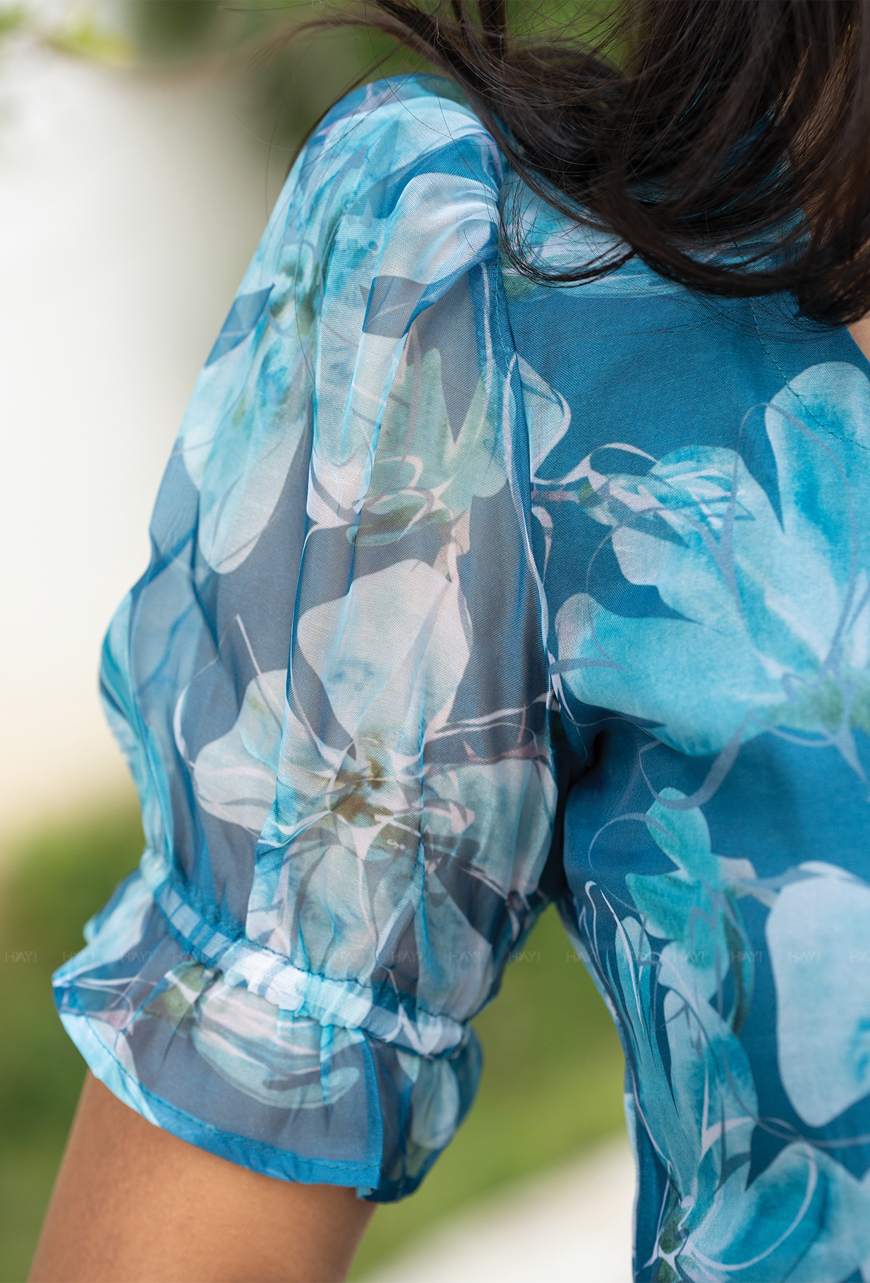 Seafoam Blue with Ocean Bloom floral Organza kurta