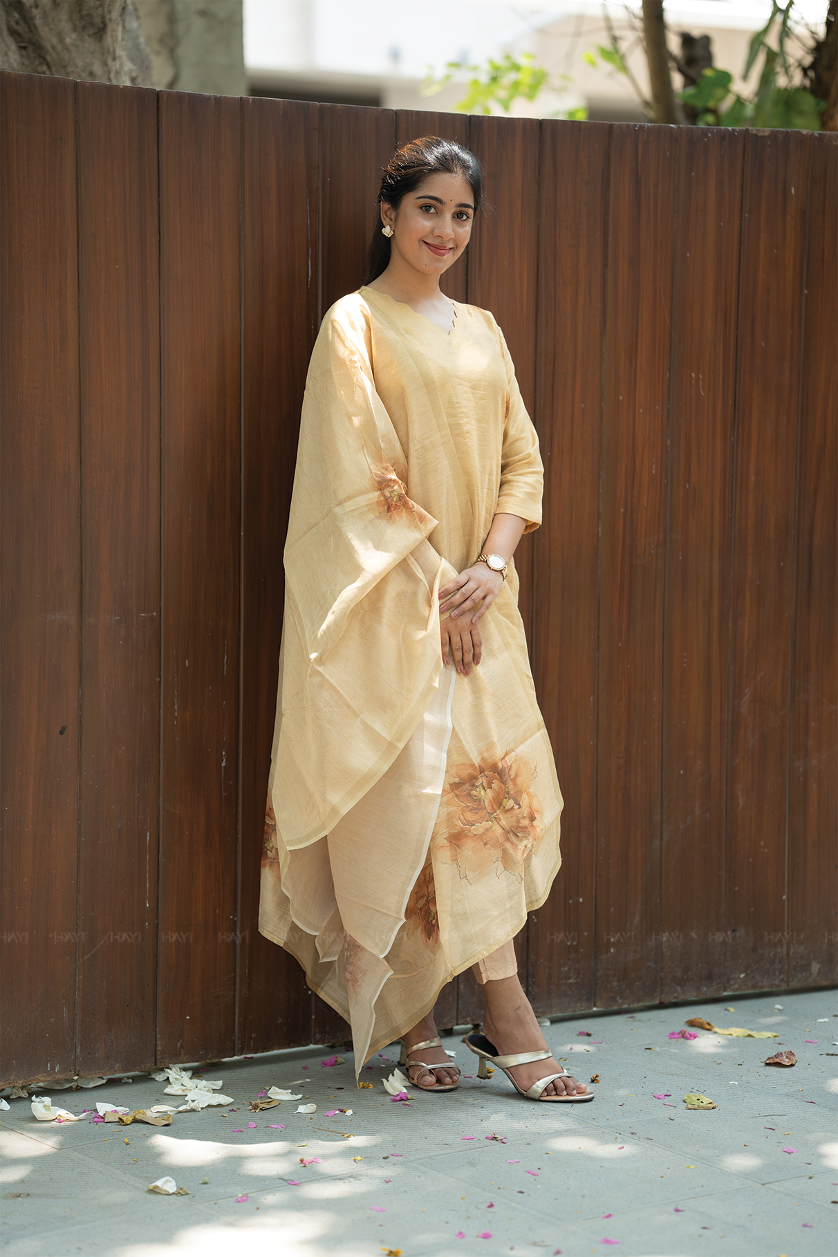 Mimsa Yellow Shimmer Tissue Kurta Set with Dupatta