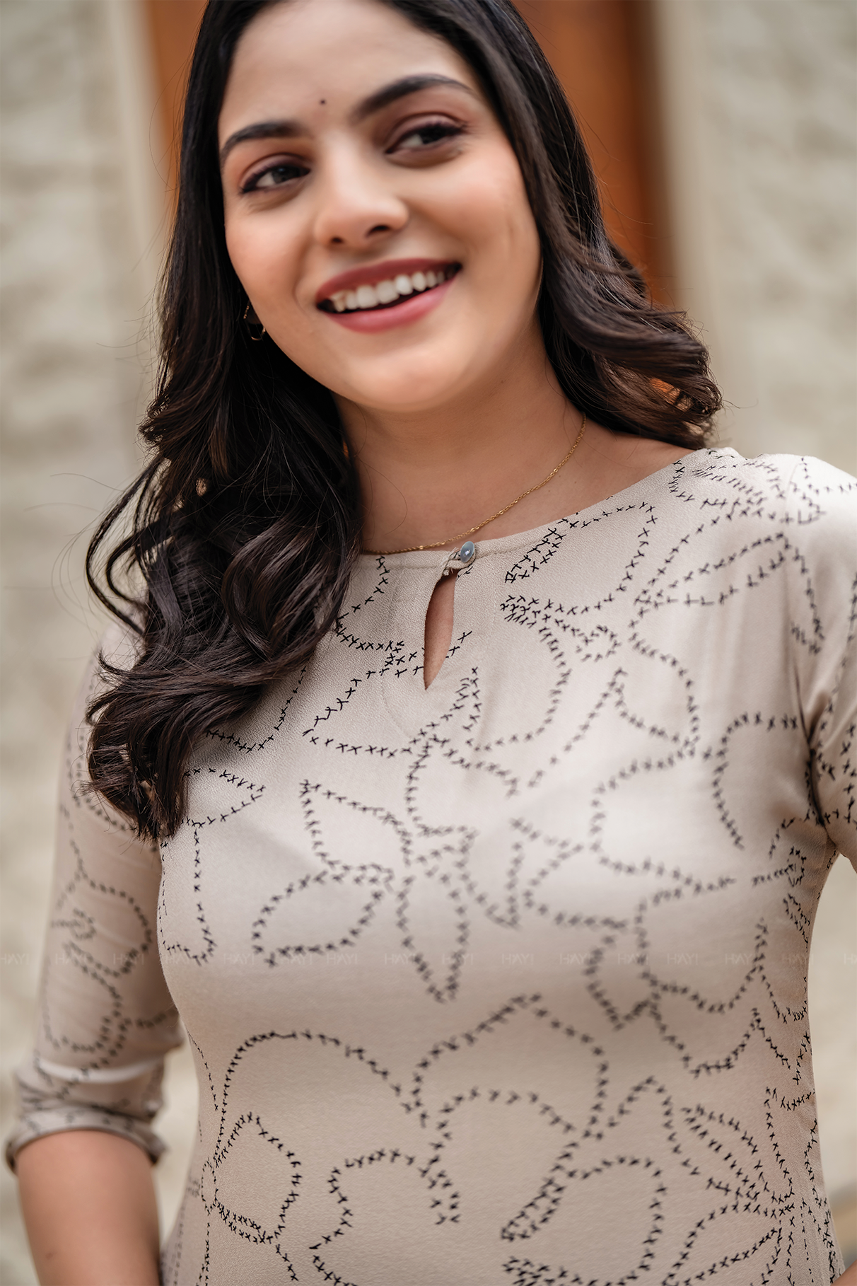 Beige Breeze Viscose Co-ord with Boat Neck with Keyhole & 3/4th Sleeves