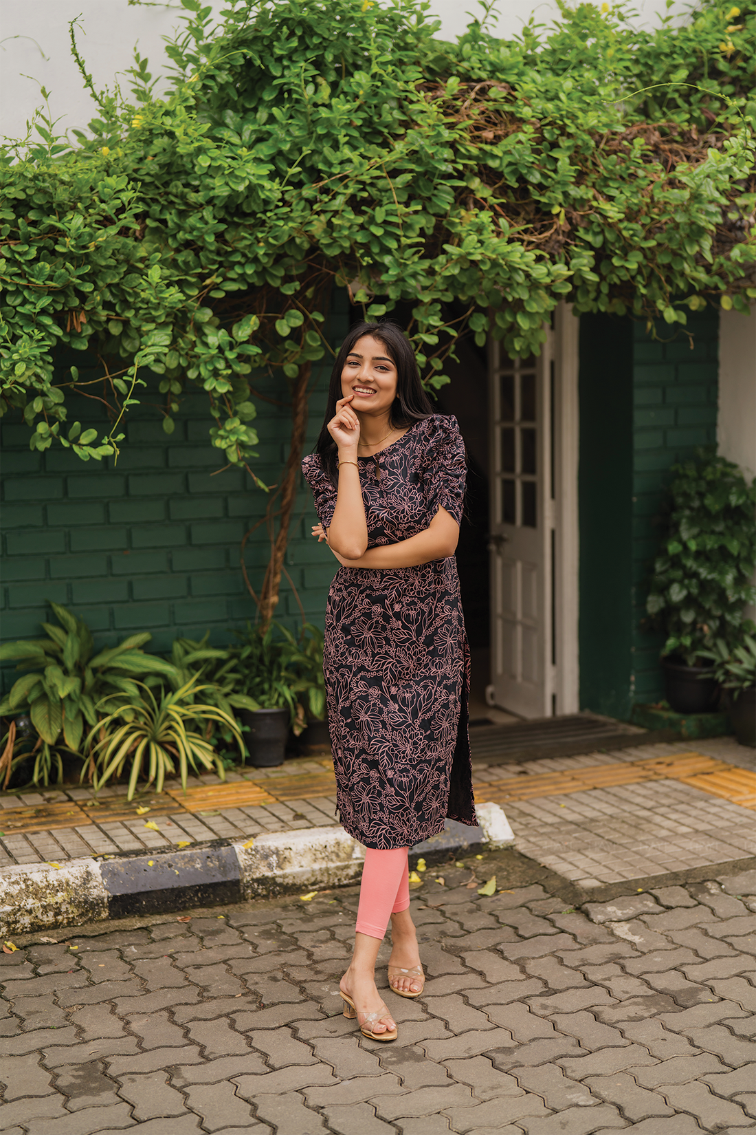 Starry Black with Midnight Bloom floral printed Viscose Kurta