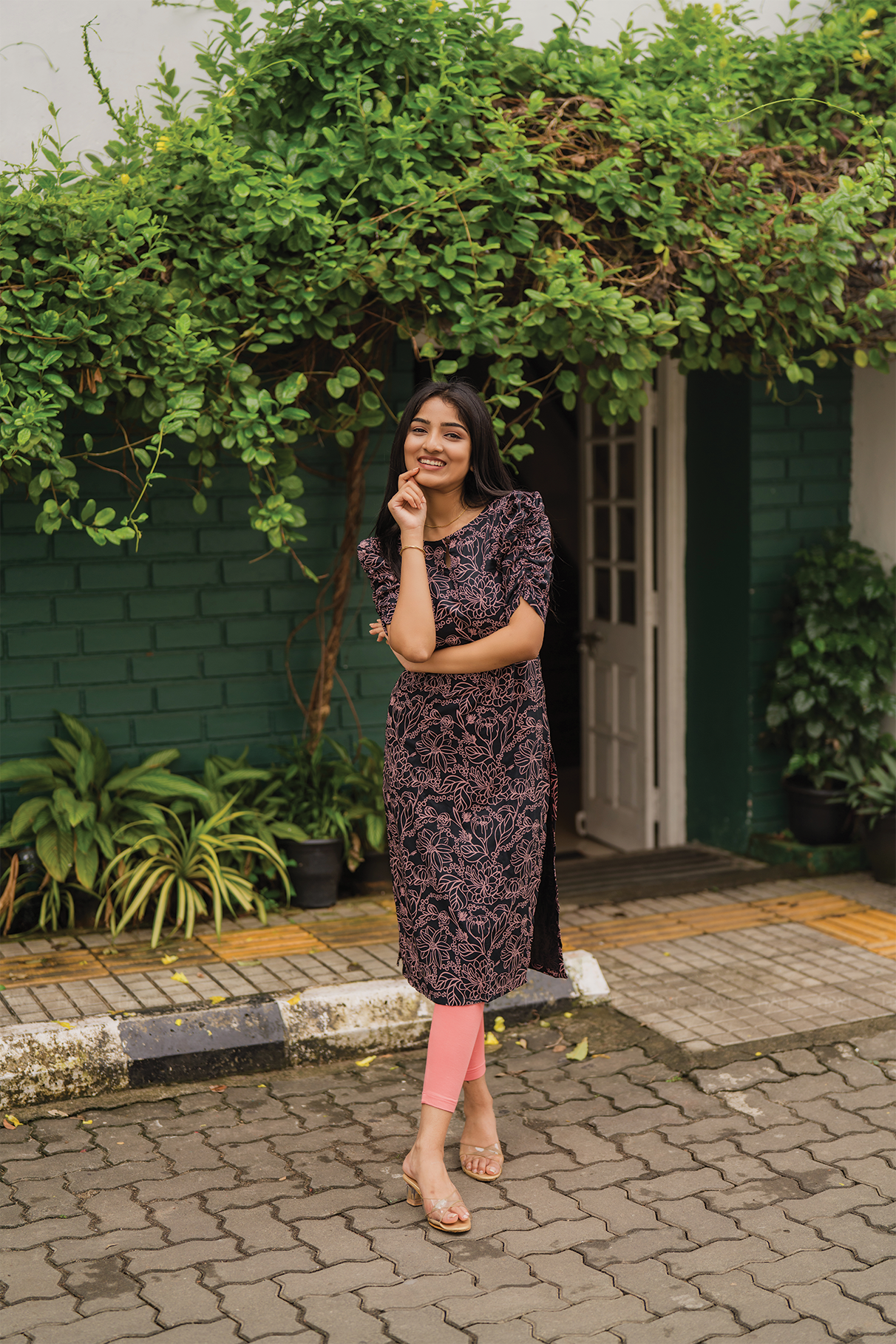 Starry Black with Midnight Bloom floral printed Viscose Kurta