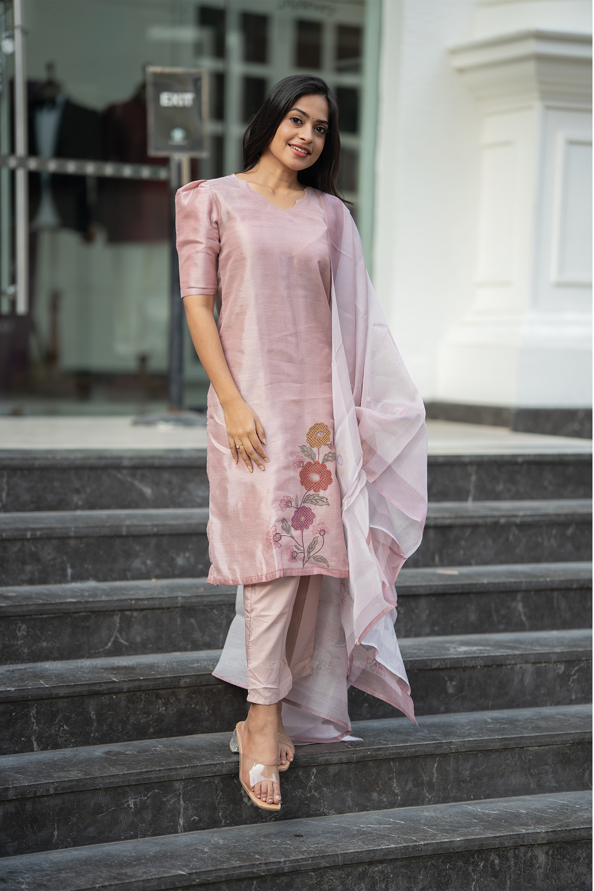 Roselight Embroidered 3 Piece Tussar Silk Blend Kurta Set with Dupatta