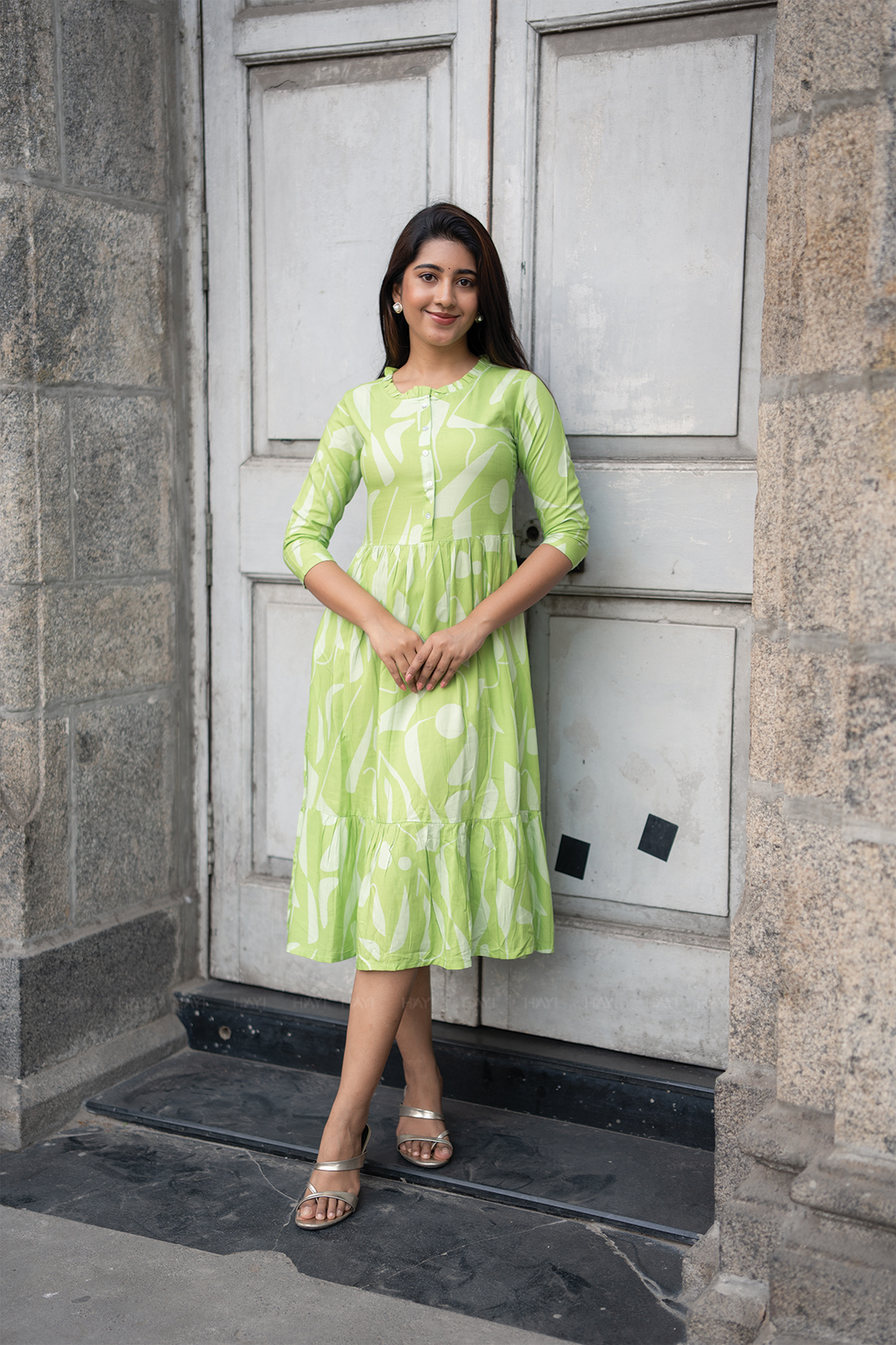 Mint Fresh Green Printed Maternity and Feeding Viscose Dress