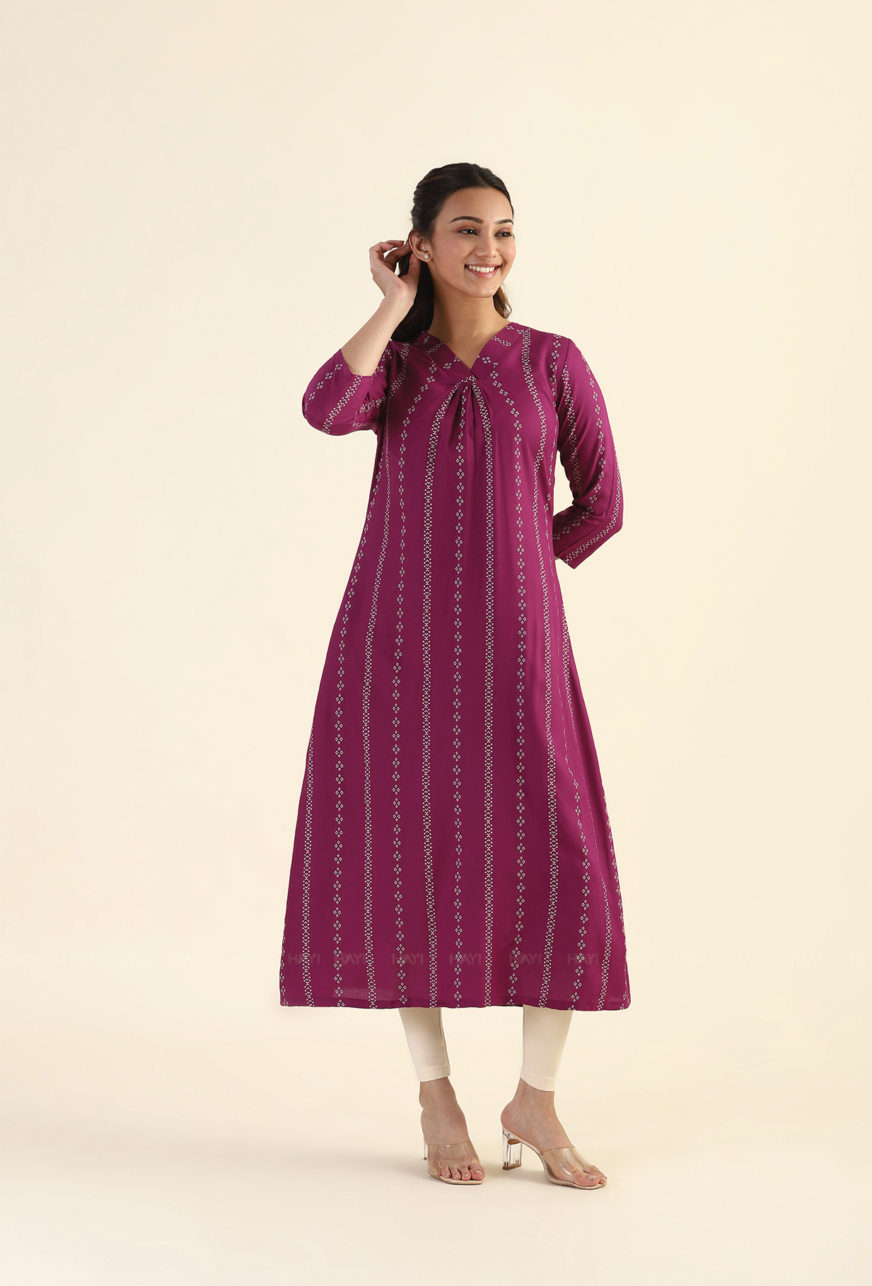 Plum Linear Striped Viscose Printed Dress
