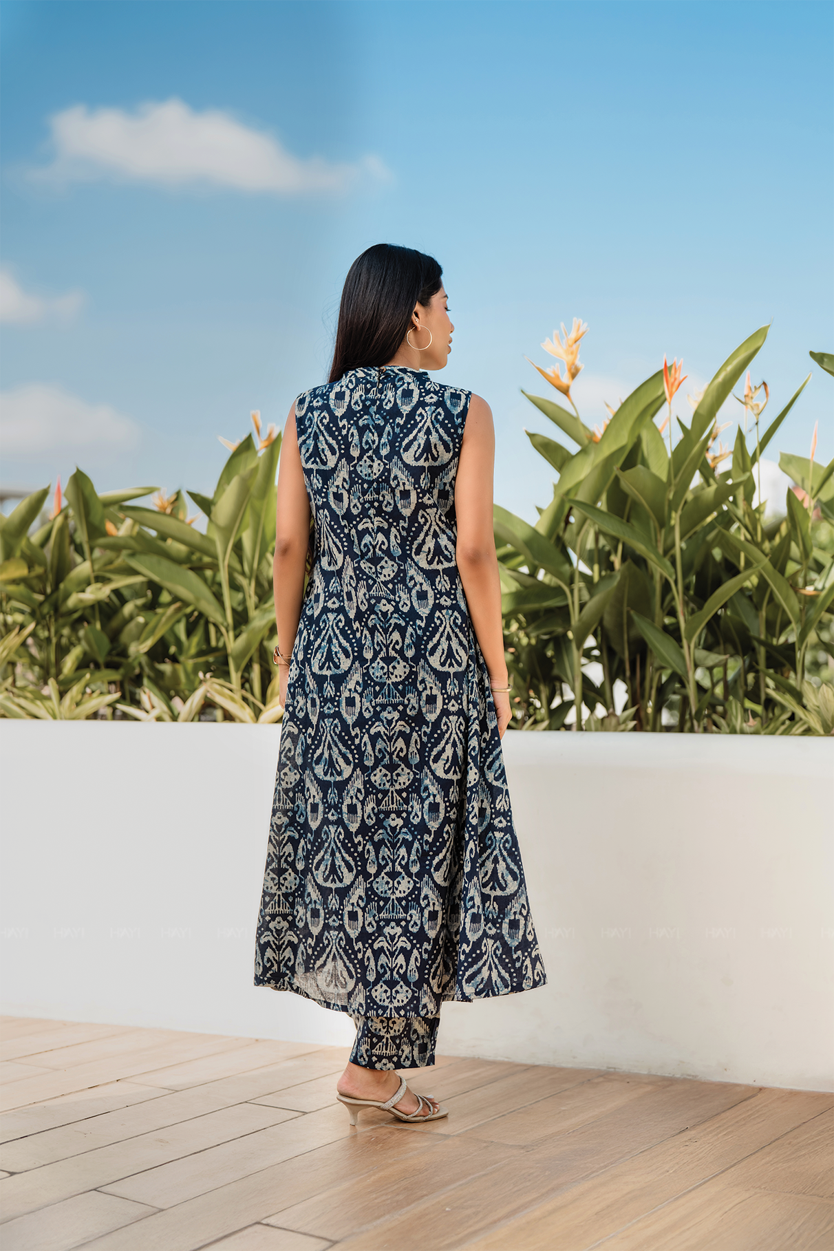 Rustic Royal Blue Cotton Co-ord with Close Neck