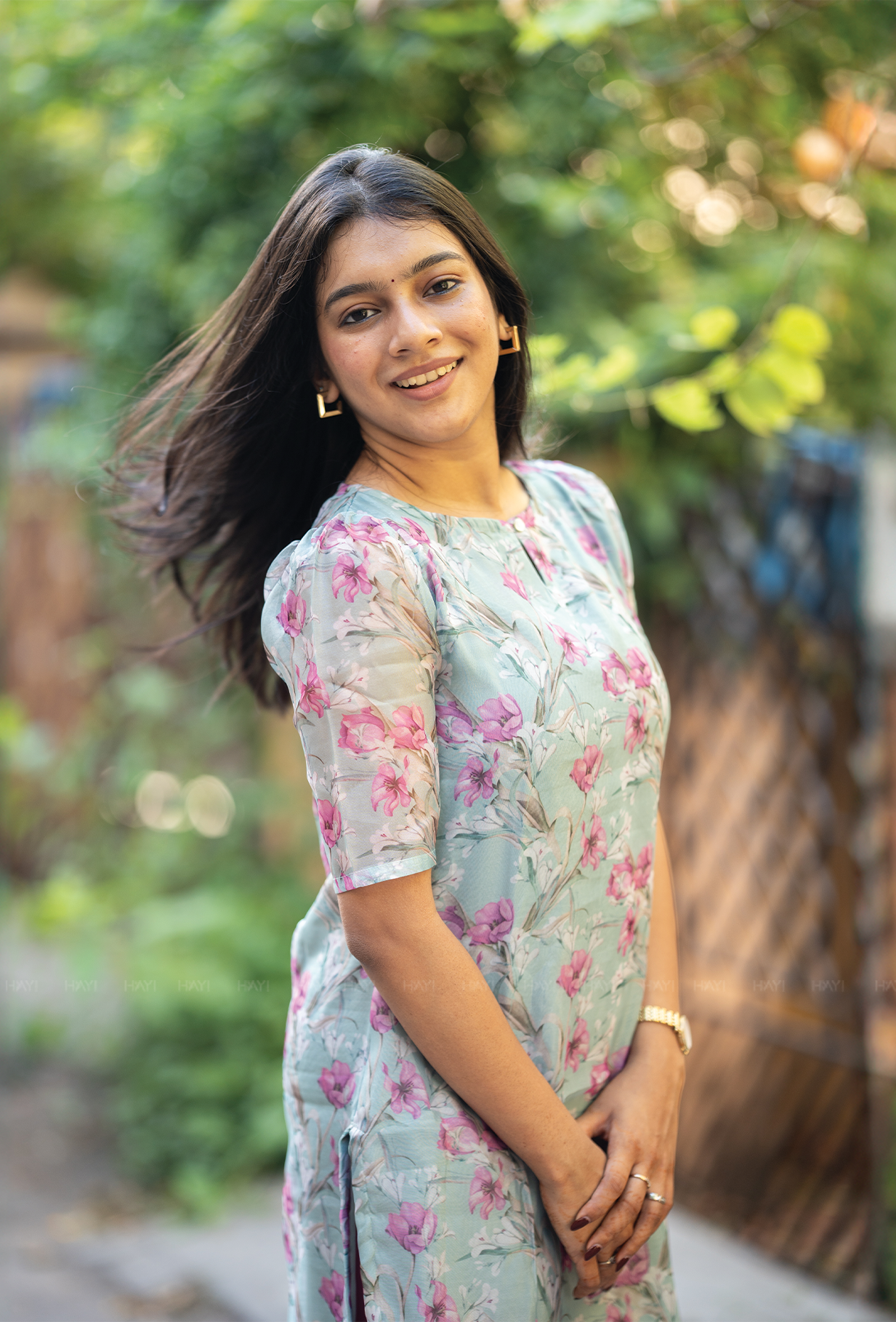 Mirage Green with Hazy Bouquet floral Organza kurta