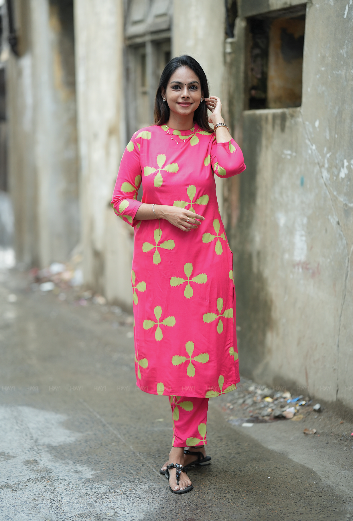 Pestry Pink with Ikat Blooms floral printed Viscose Co Ords
