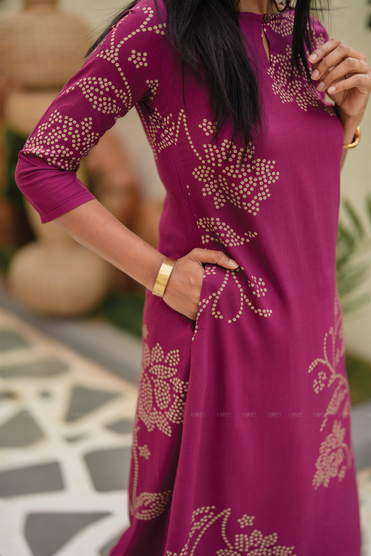 Majenta Goldvine Viscose Co-ord with Boat Neck & 3/4 Sleeves