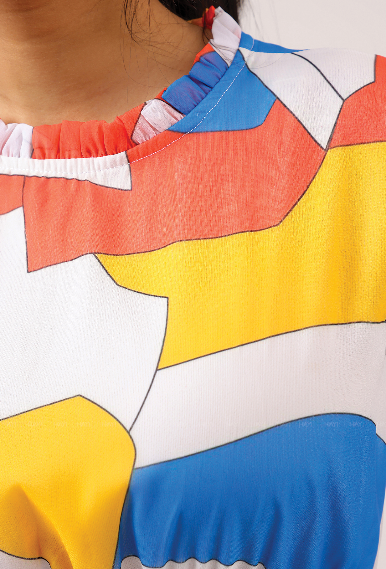 Prism White with Cubist Charm printed Lux Georgette Dress