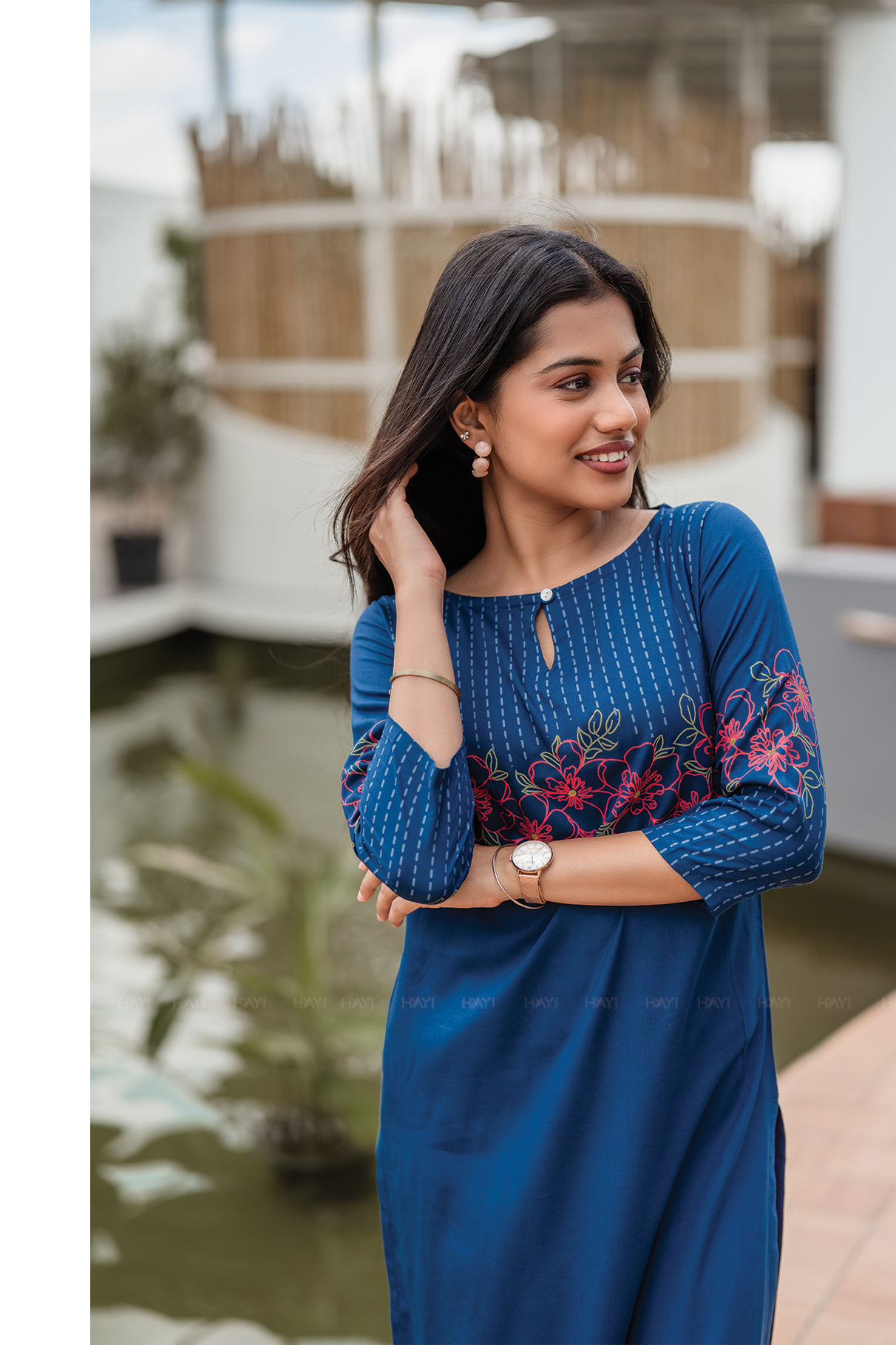 Starlit Blue with Celestial Stitch printed Viscose Kurta