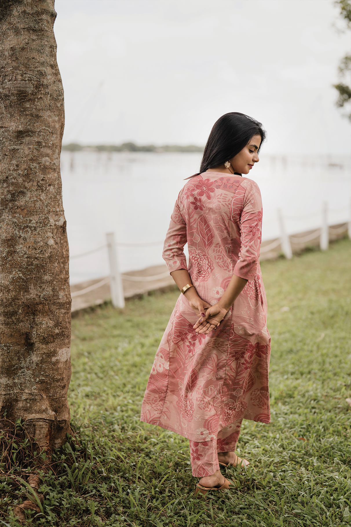Dusty Bloom Peach Cotton Blend Co-ord with Boat Neck Keyhole
