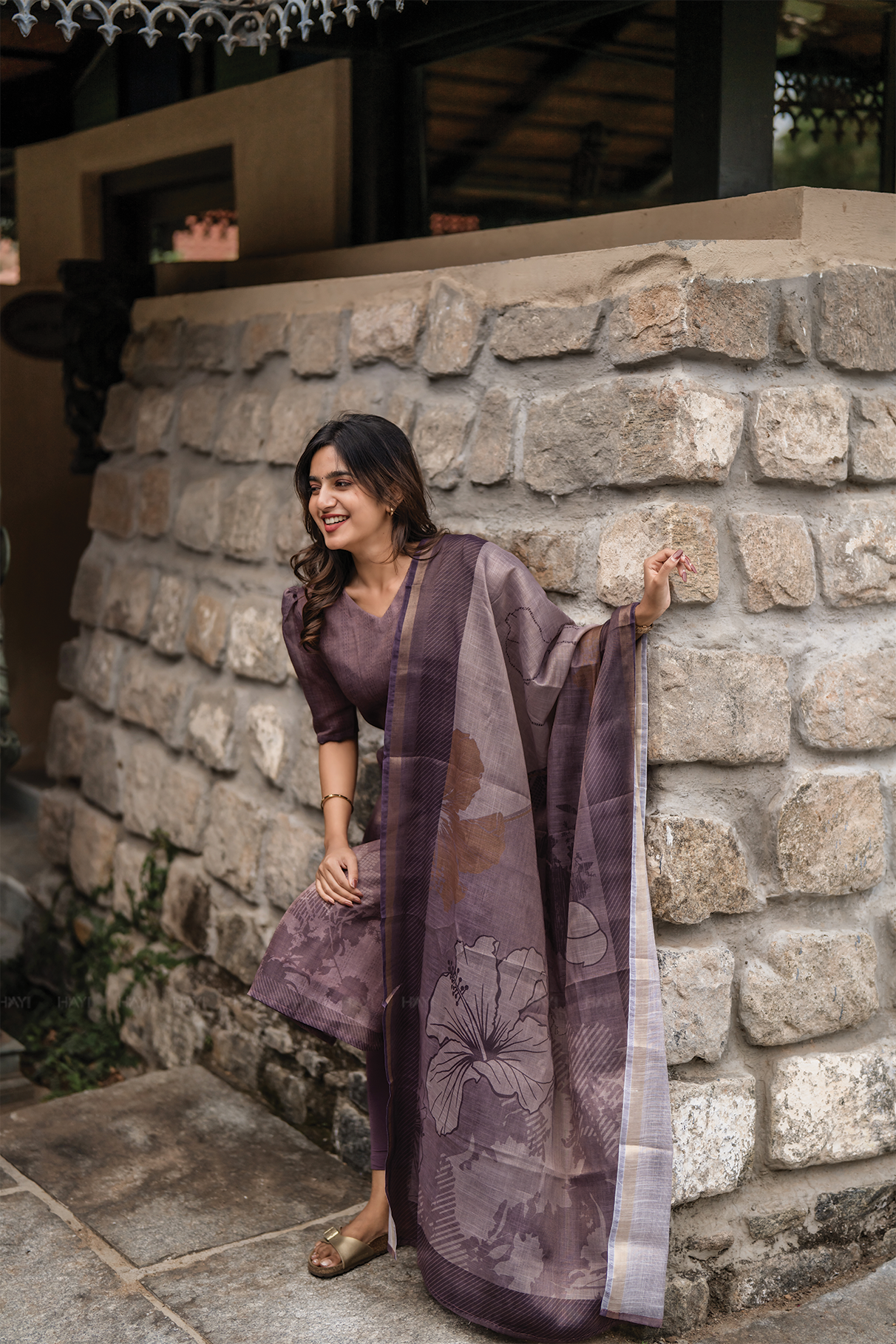 Nritya Lavender printed 2 Piece Linen Shimmer Kurta with Dupatta