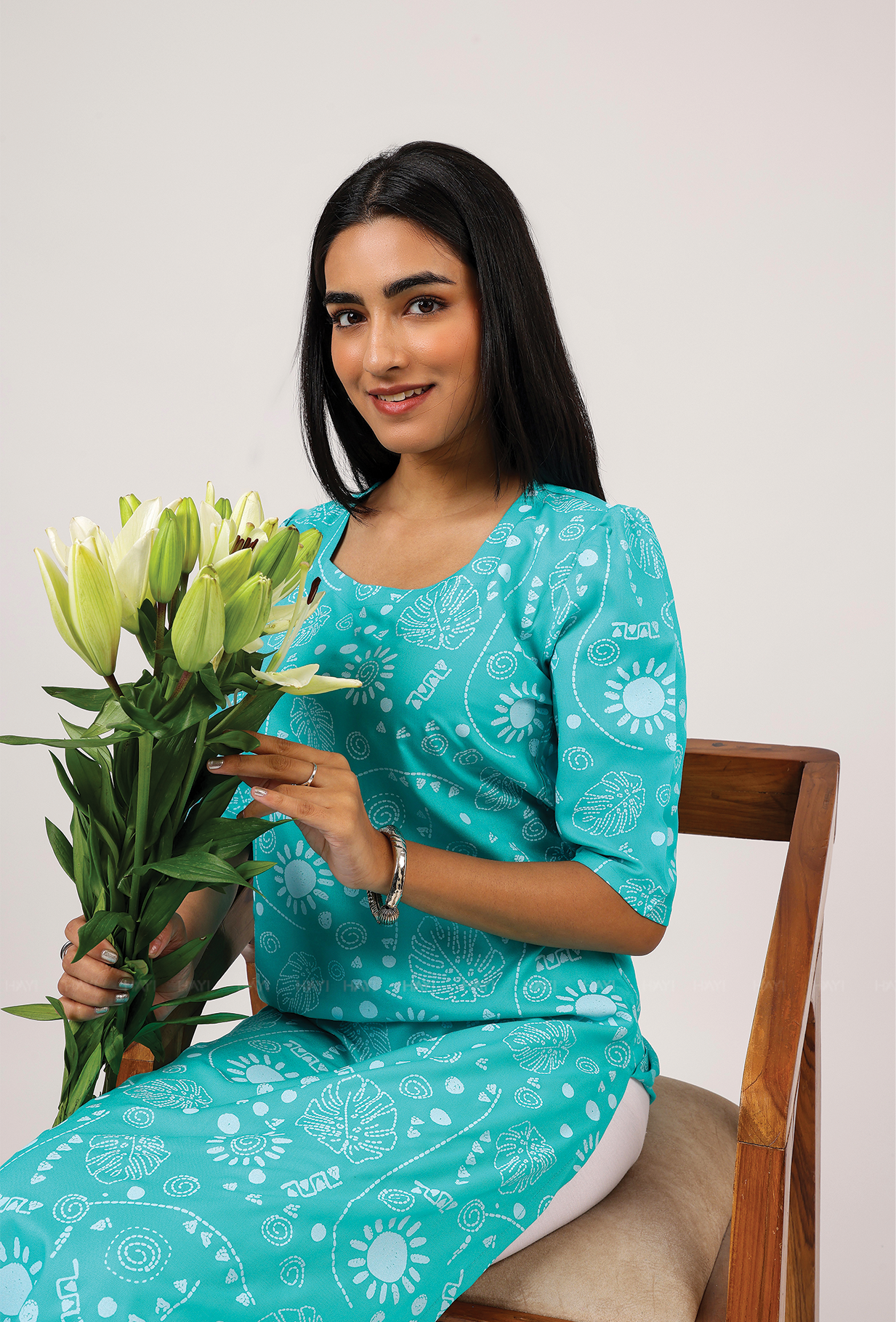 Mint Mirage with floral printed Viscose Kurta