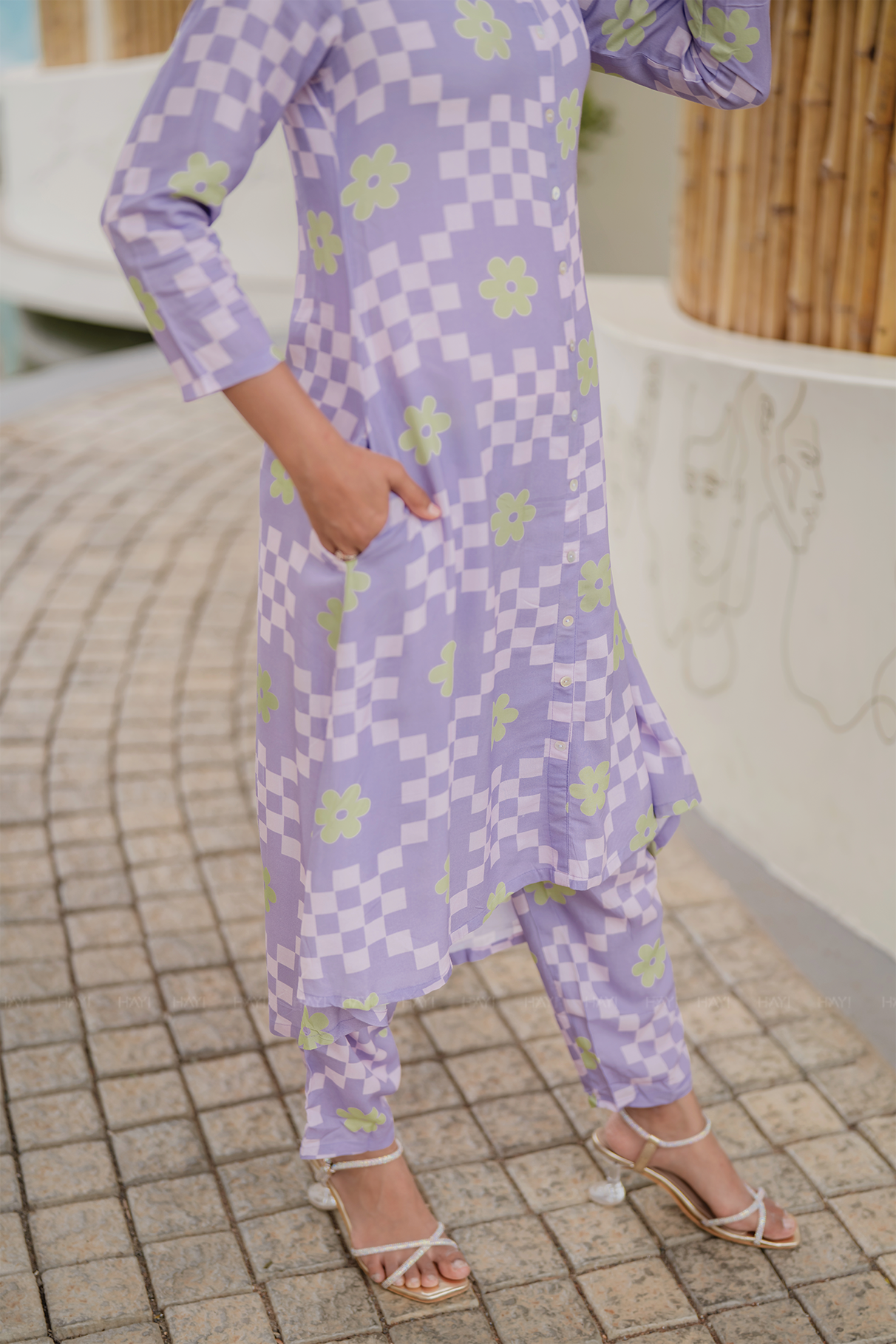 Soft Loop Lavender Viscose Co-ord with Shirt Collar Neck & 3/4th Sleeves