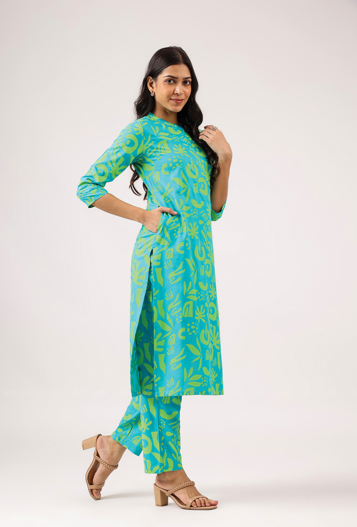 Hazy Blue with Abstract Grove Viscose printed Co ord set