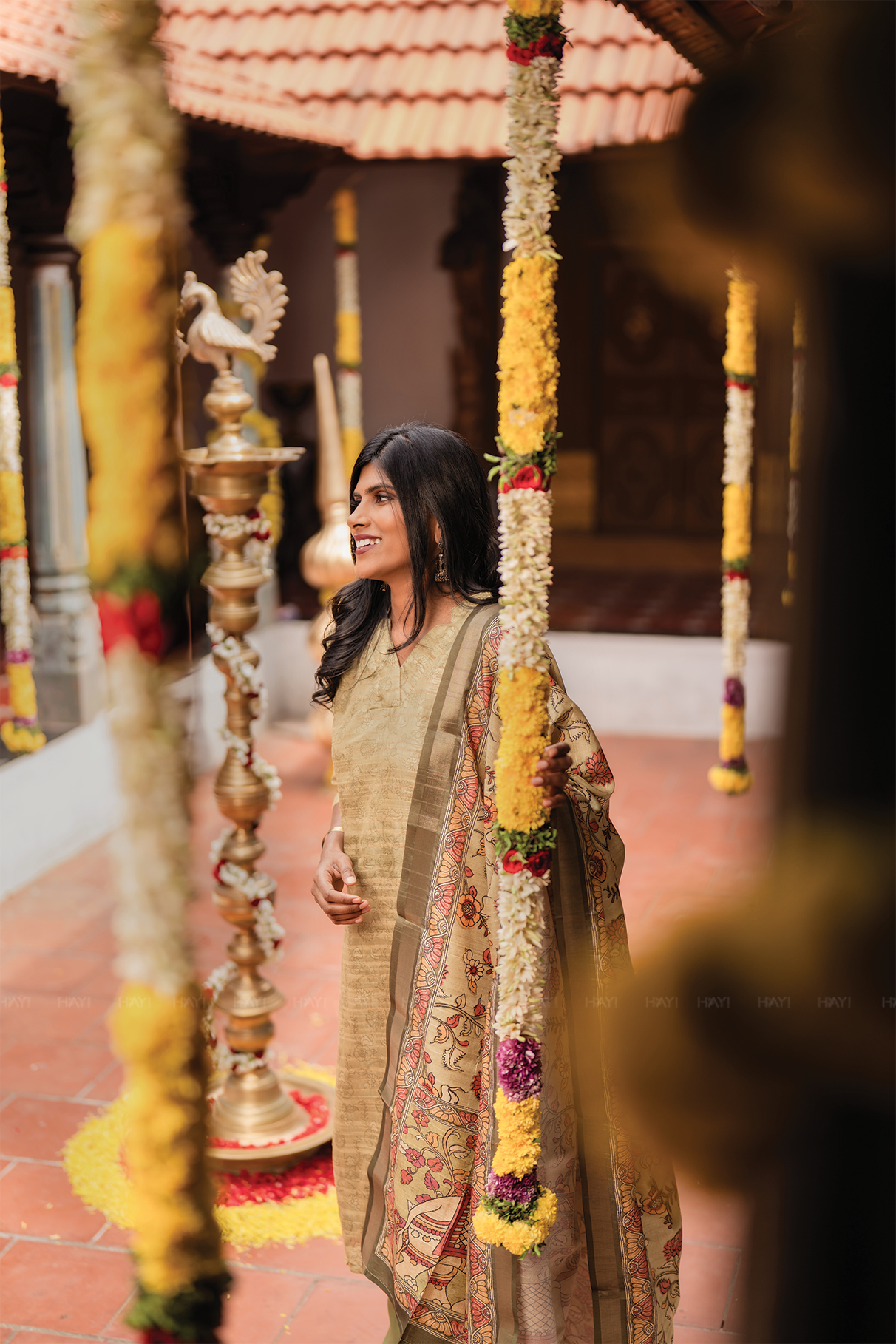 Tanira Green 3-Piece Tussar Silk Blend Floral Printed Kurta with Pant & Dupatta