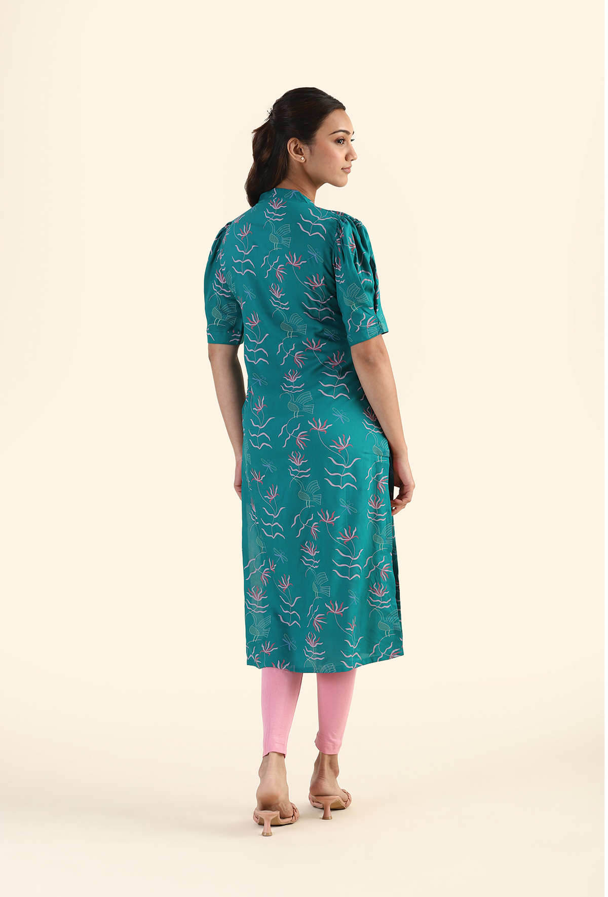 Botanical Teal Moss & Roses Viscose Kurta