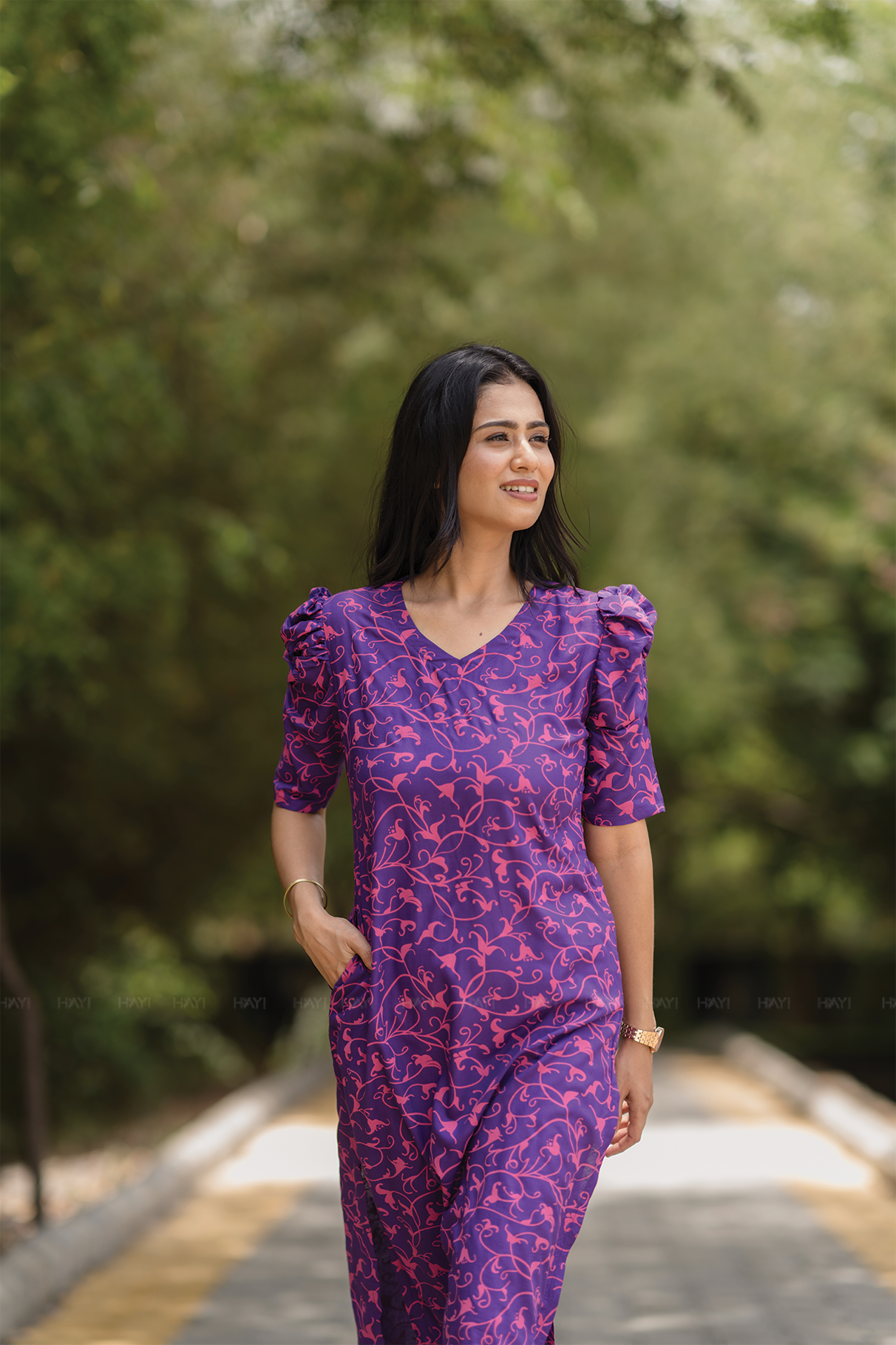 Lunar Violet with Twilight Tango floral printed Viscose Kurta