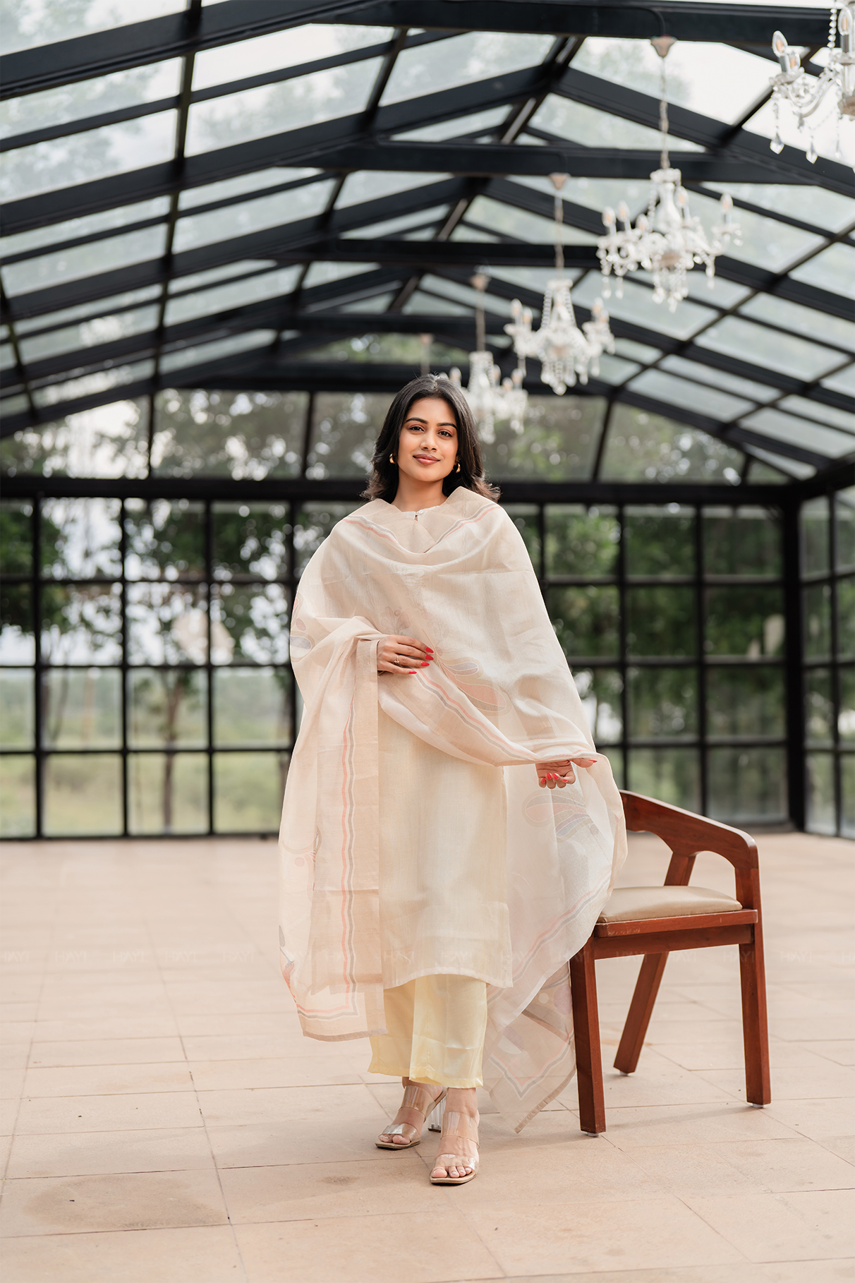 Pearl Off-White 3 Piece Silk Blend Placement Printed Embroidery Kurta with Pant & Dupatta