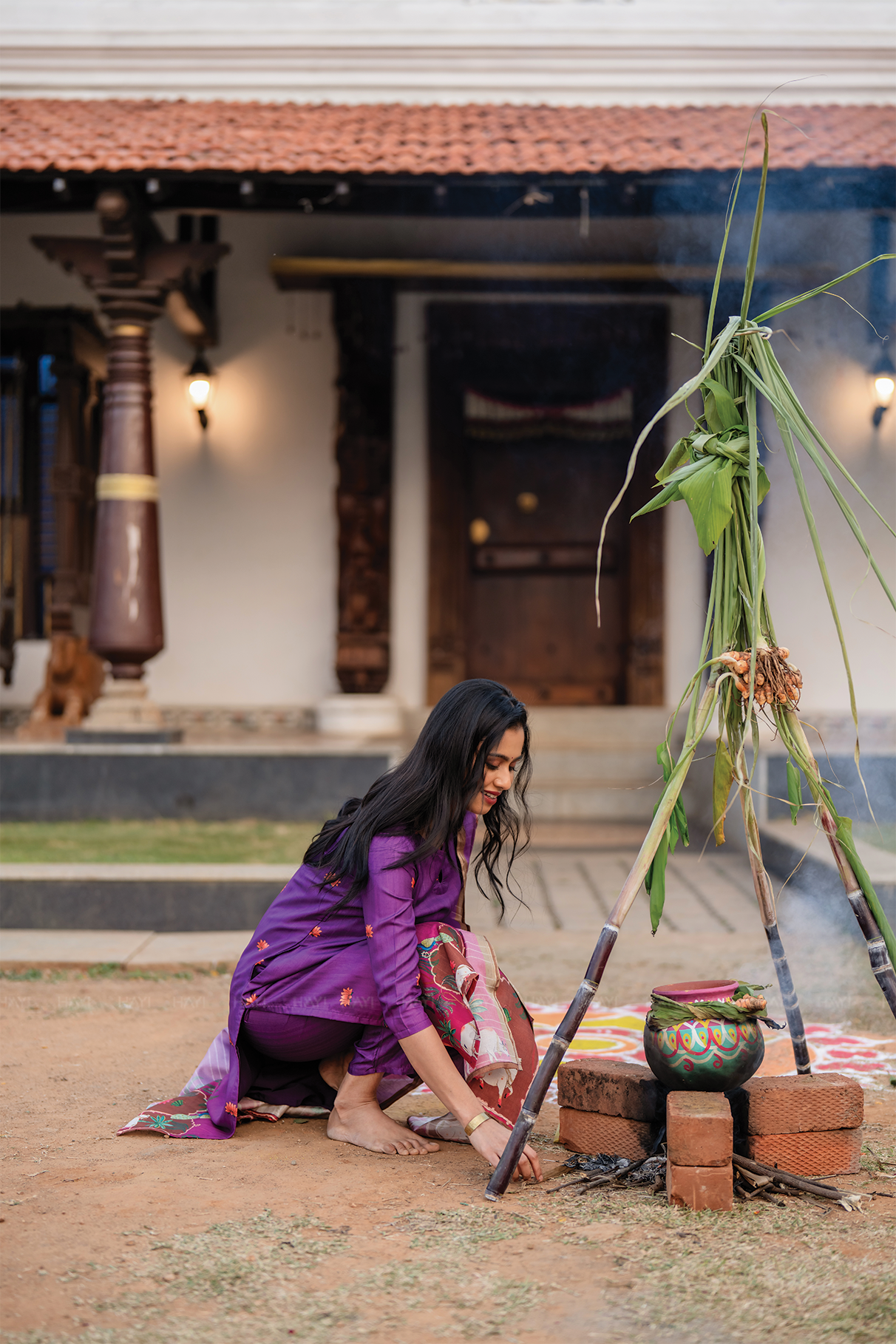 Ivanya Violet 3 Piece Tussar Silk Blend Printed Kurta with Pant & Dupatta