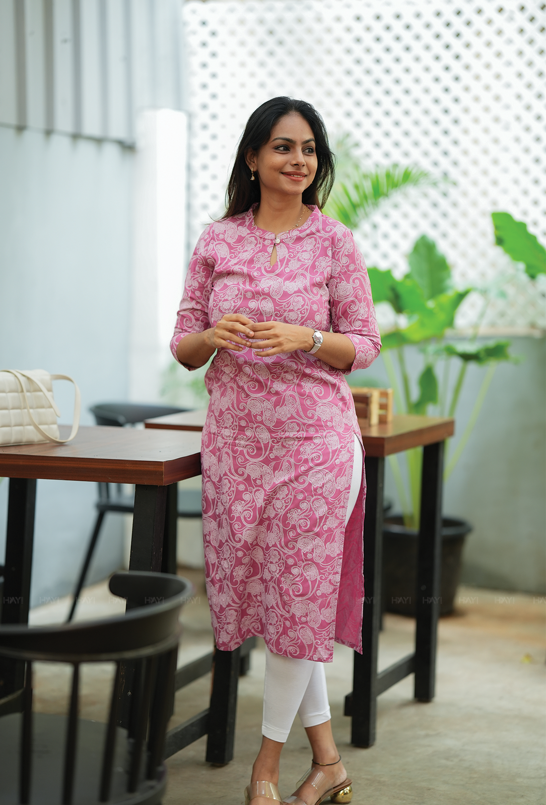 Light Pink with Paisley Whisper printed Viscose Kurta