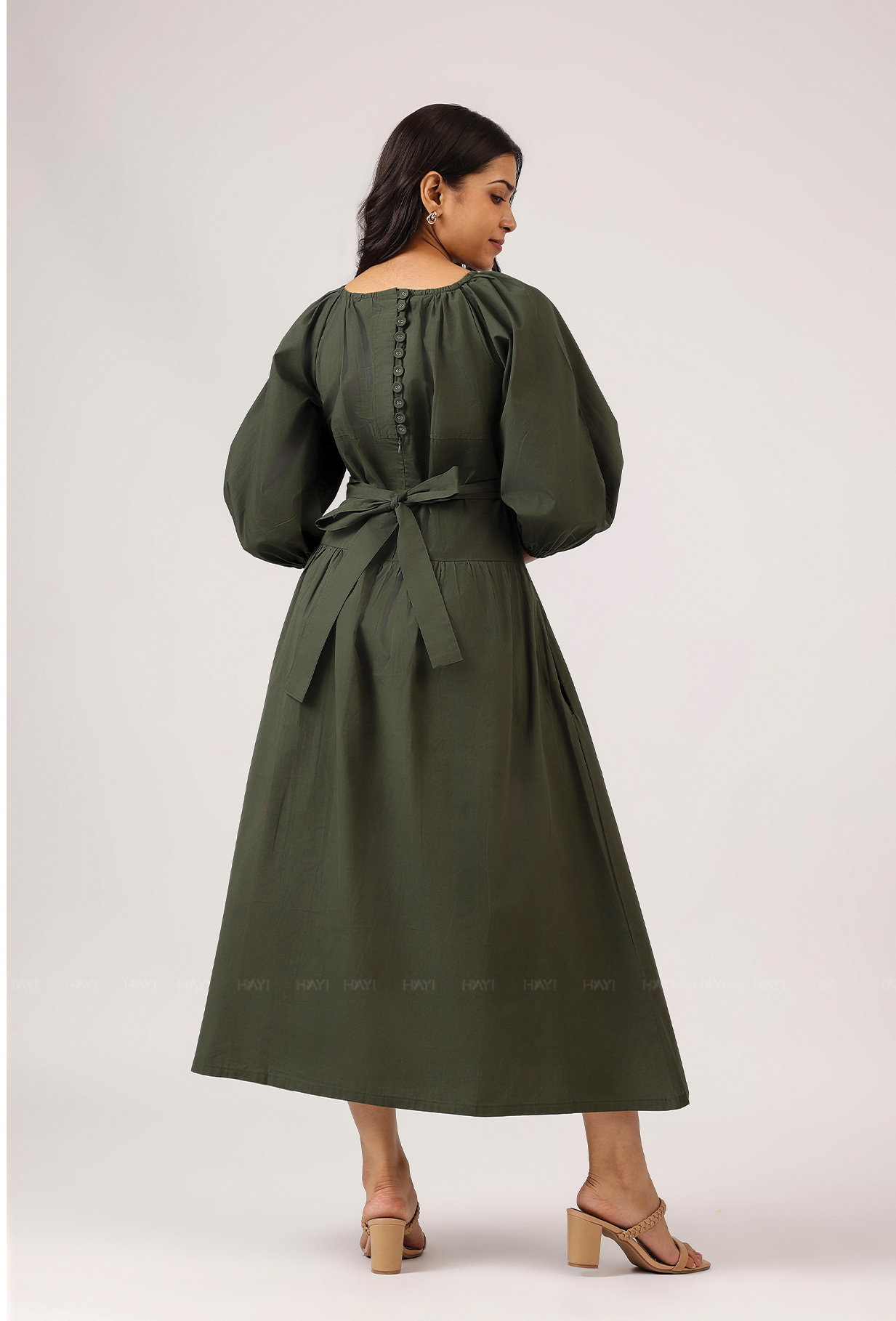 Zayra With Balloon Sleeve With Elastic Flared Dress