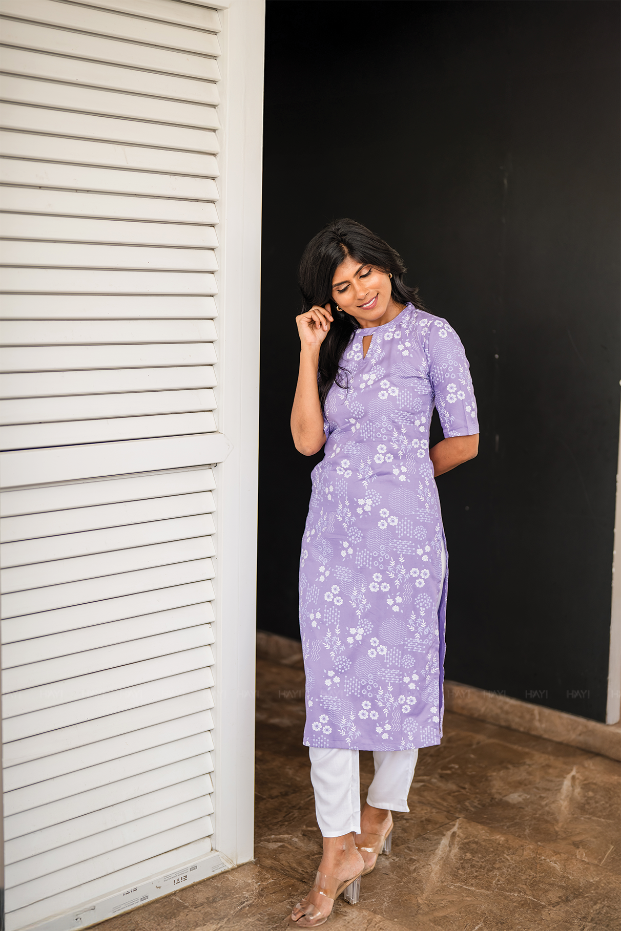 Lavender Grace with floral printed Viscose Kurta