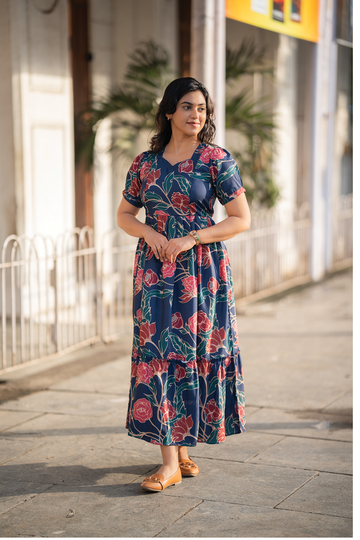 Petalia Blue floral printed Maternity and Feeding Cotton Blend Dress
