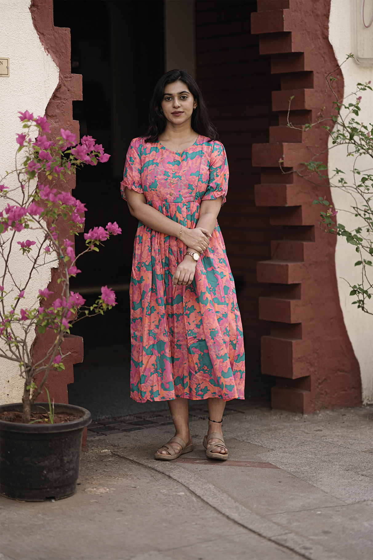 Autumn Tale Green Printed Maternity and Feeding Maxi dress