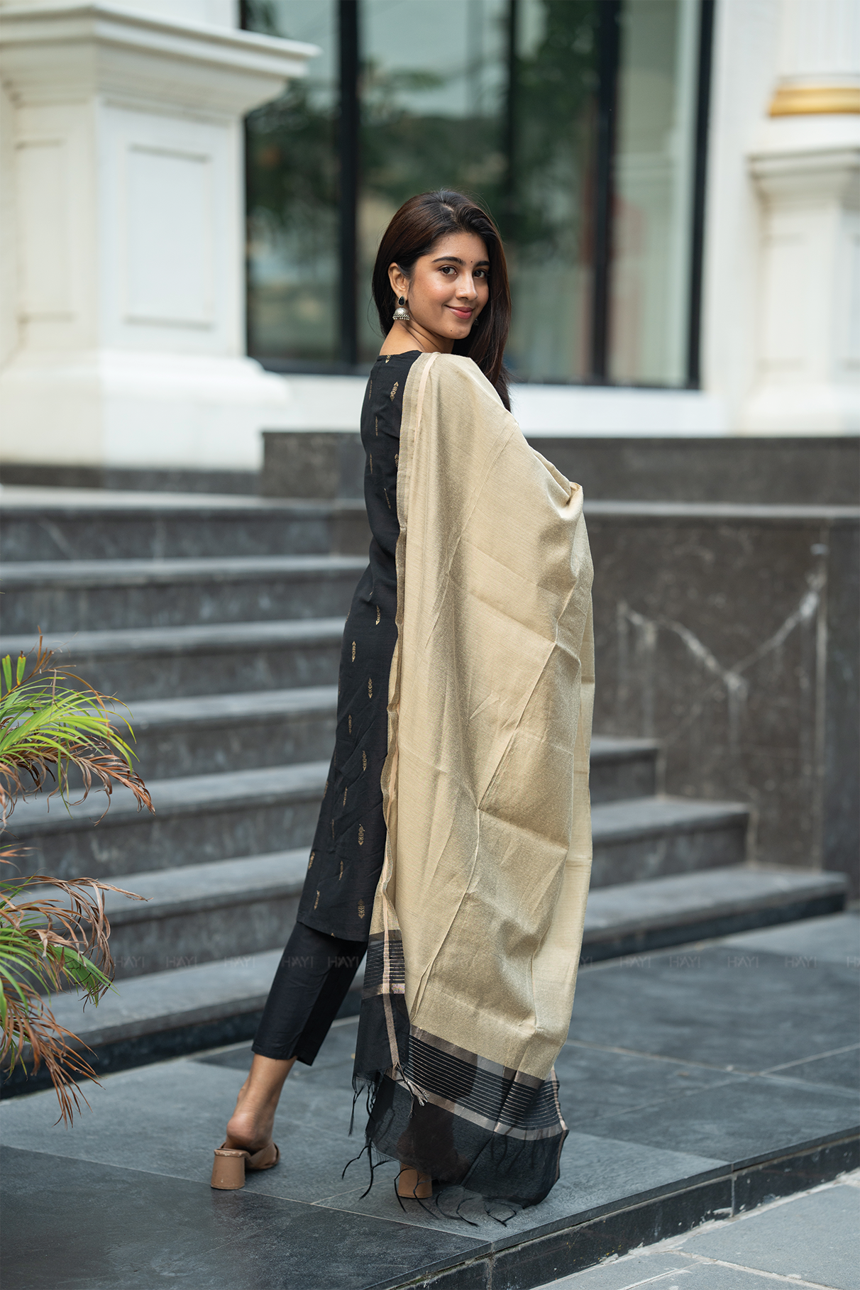 Twilight Weft Black 3 Piece Viscose Jacquard Weave Kurta with Pant & Dupatta