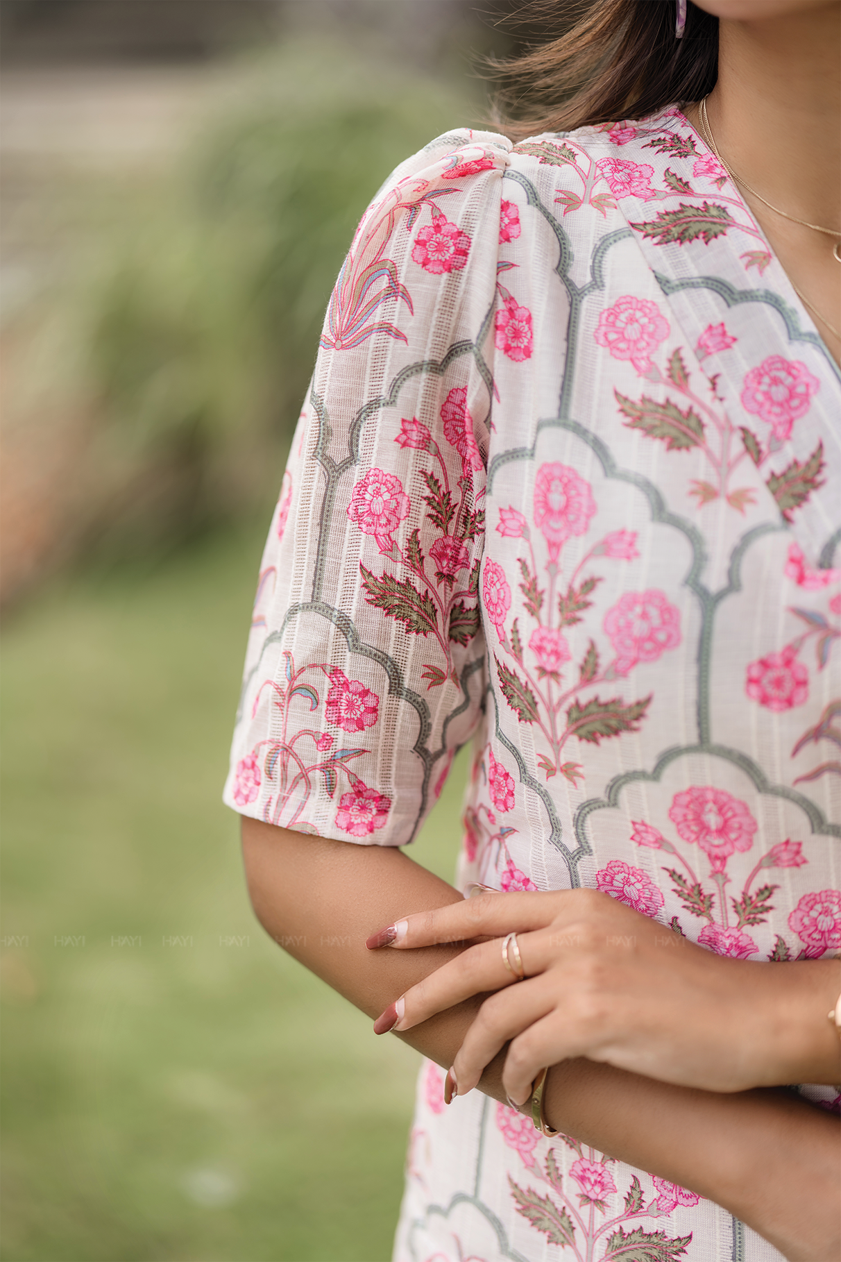 Bloomveil Half-White printed 2 Piece Linen Blend Kurta with Dupatta