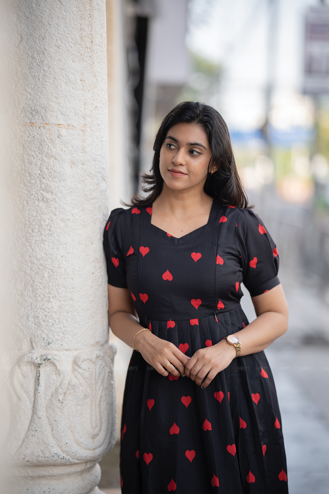 Ebonheart Black printed Maternity and Feeding Cotton Flex Dress