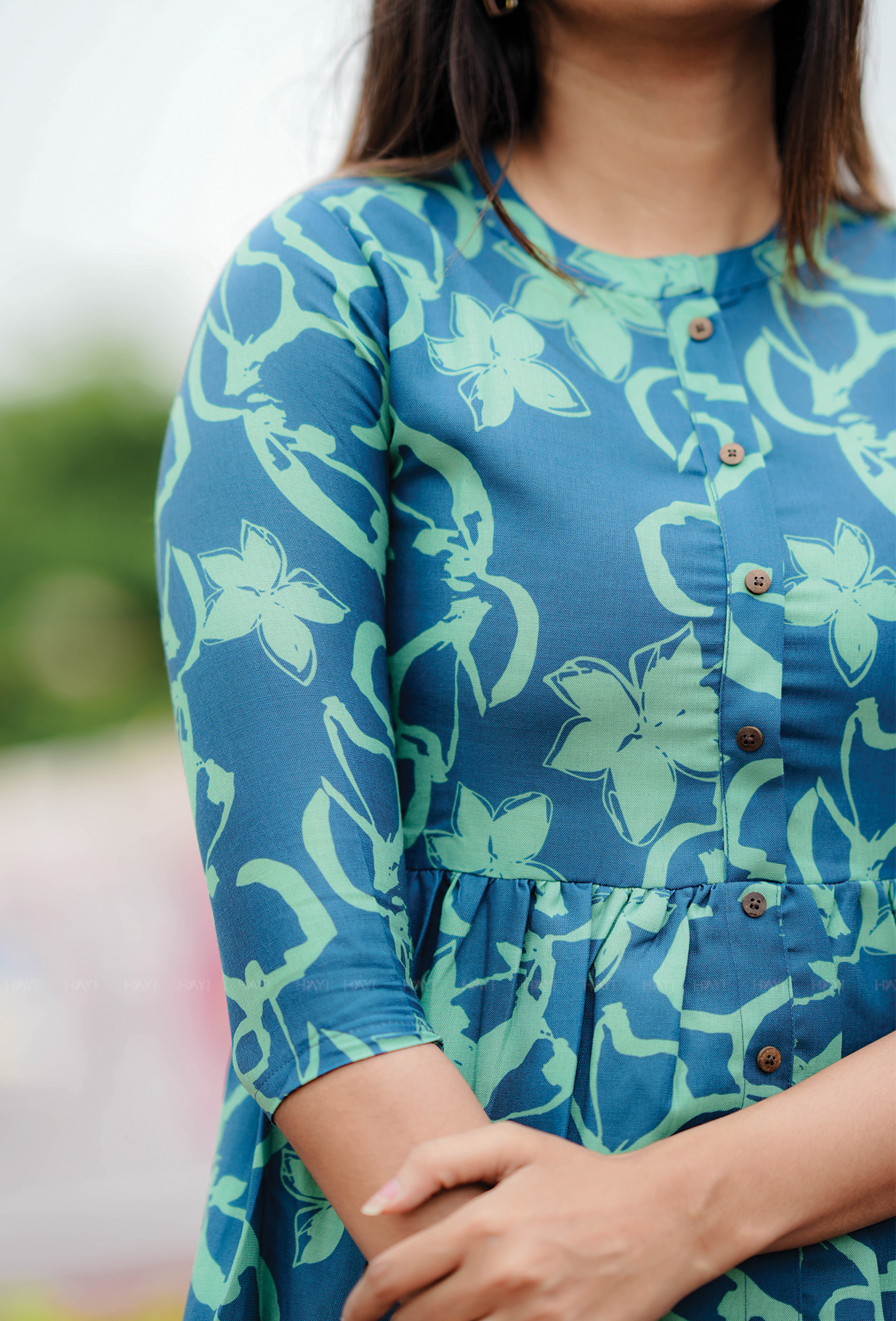 Arty Bloom Teal with Floral printed Maternity and Feeding dress