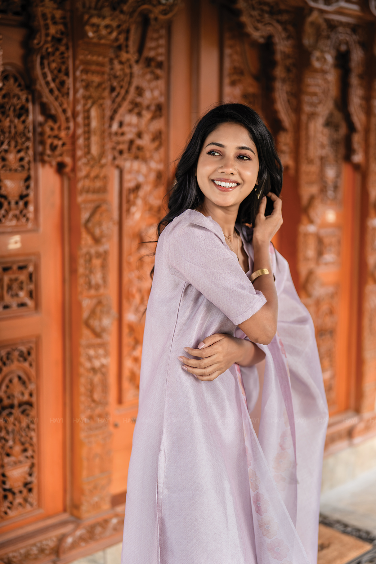 Lilac Blossom 3 Piece Crush Silk Blend Hand-Embroidered Kurta with Pant & Dupatta