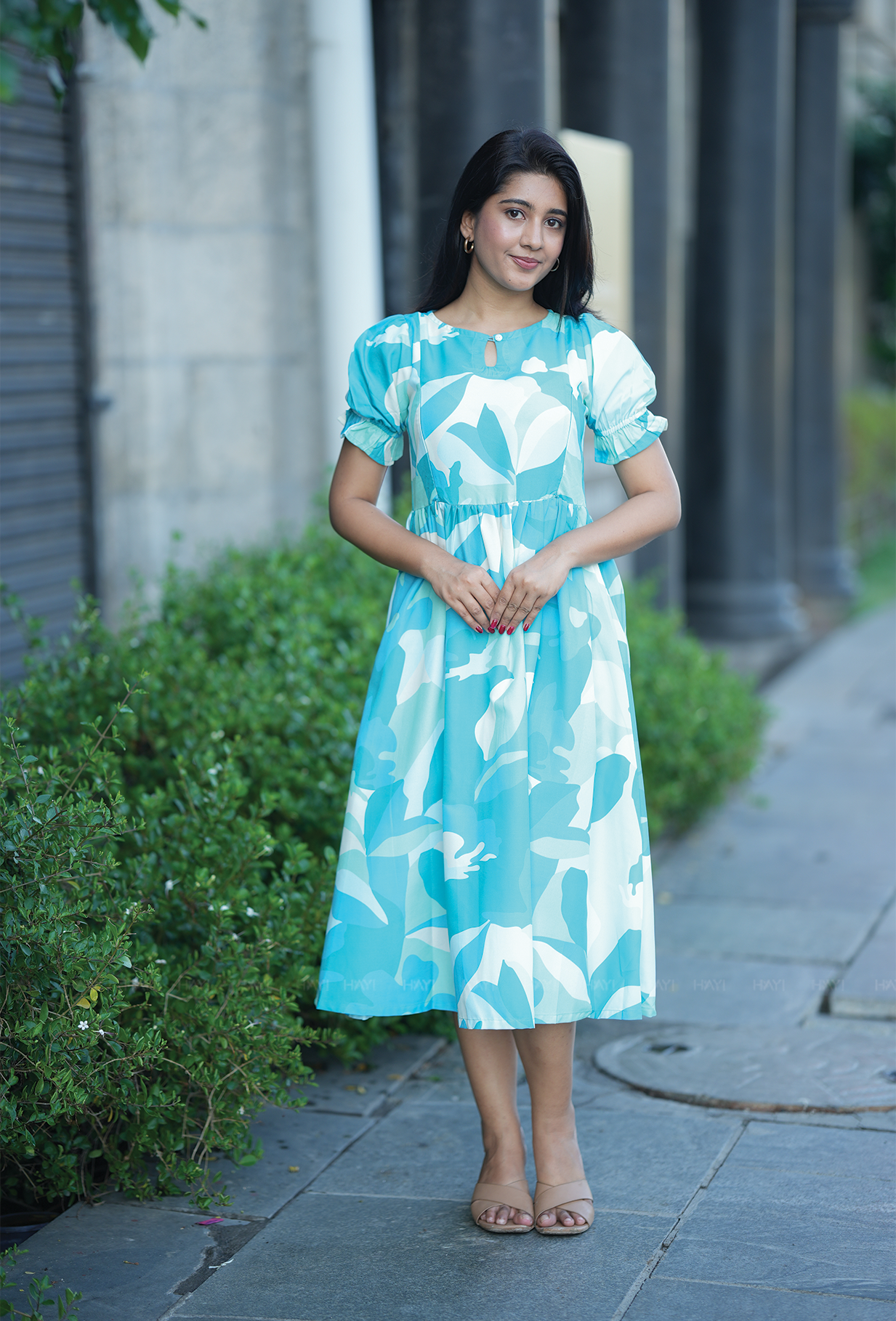 Chords Blue with Harmonioes Fragrant floral printed Maternity and Feeding Dress