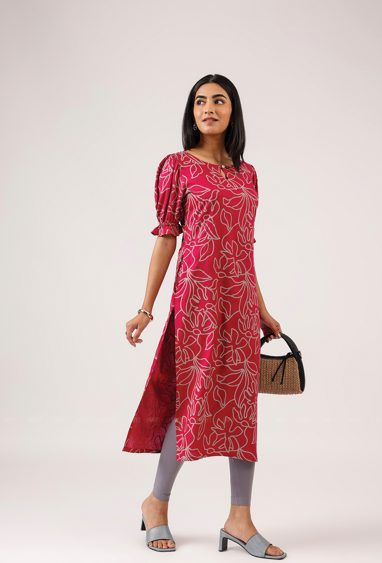 Verdant Dark Pink with Berry Vines floral printed Viscose Kurta