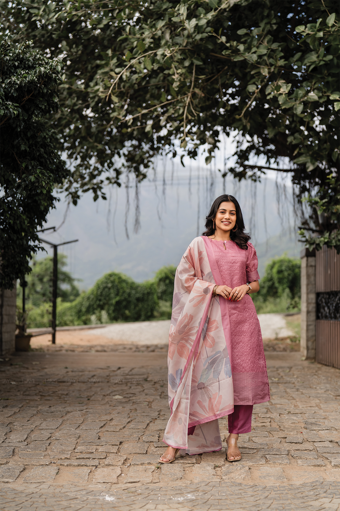 Radiance Mist Pink 3 Piece Tussar Silk Blend Printed Kurta with Pant & Dupatta